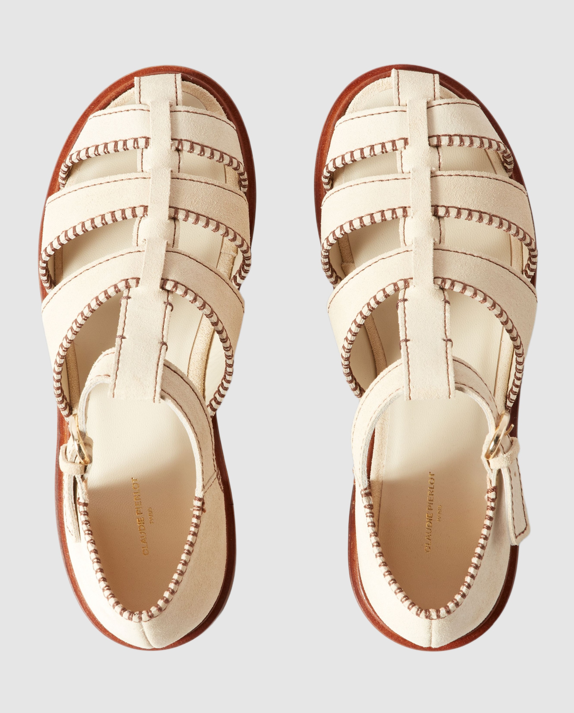 Sandalias romanas de mujer de ante y cangrejeras - Claudie Pierlot - Blanco Blanco-3