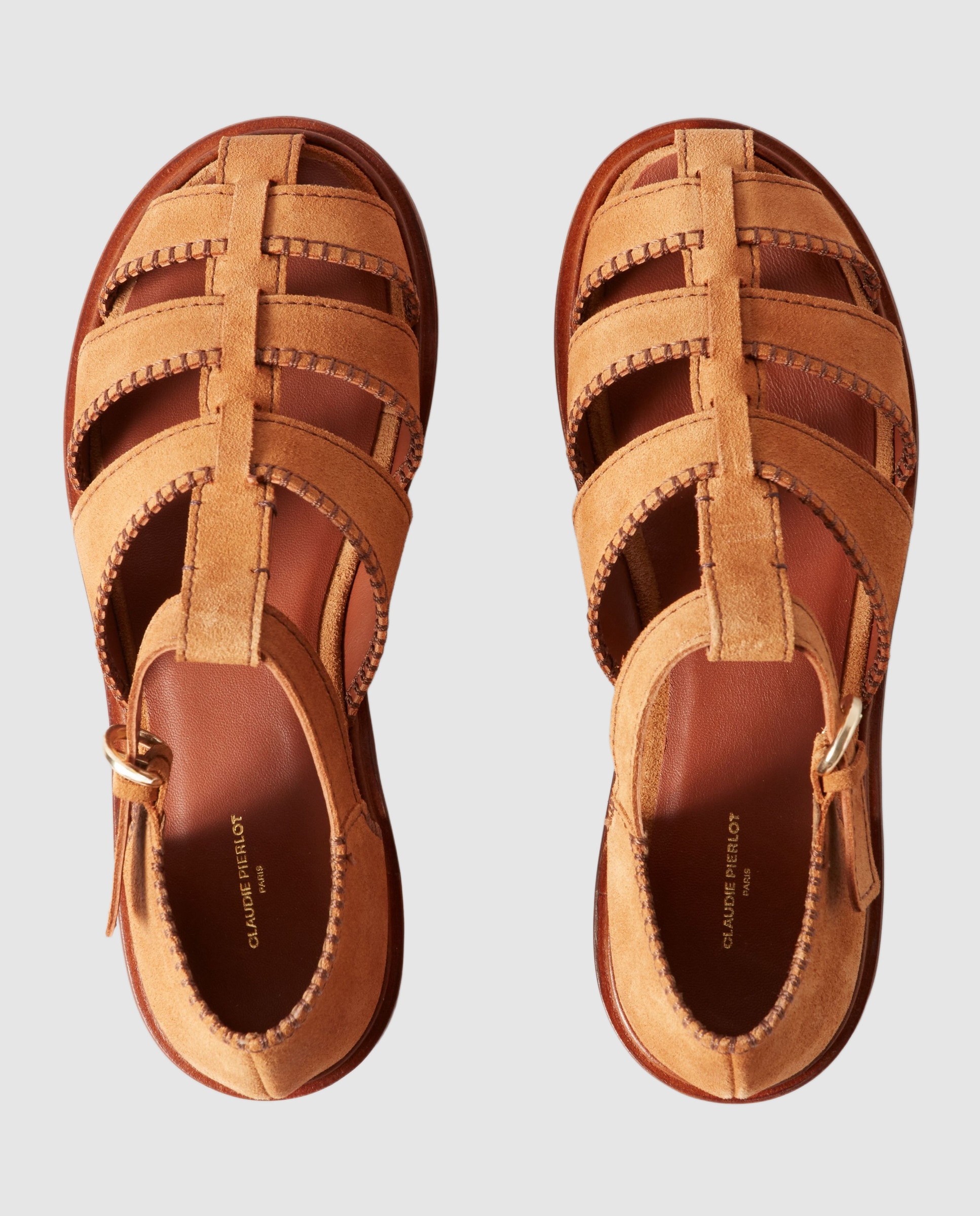 Sandalias romanas de mujer de ante y cangrejeras - Claudie Pierlot - Camel Camel-3