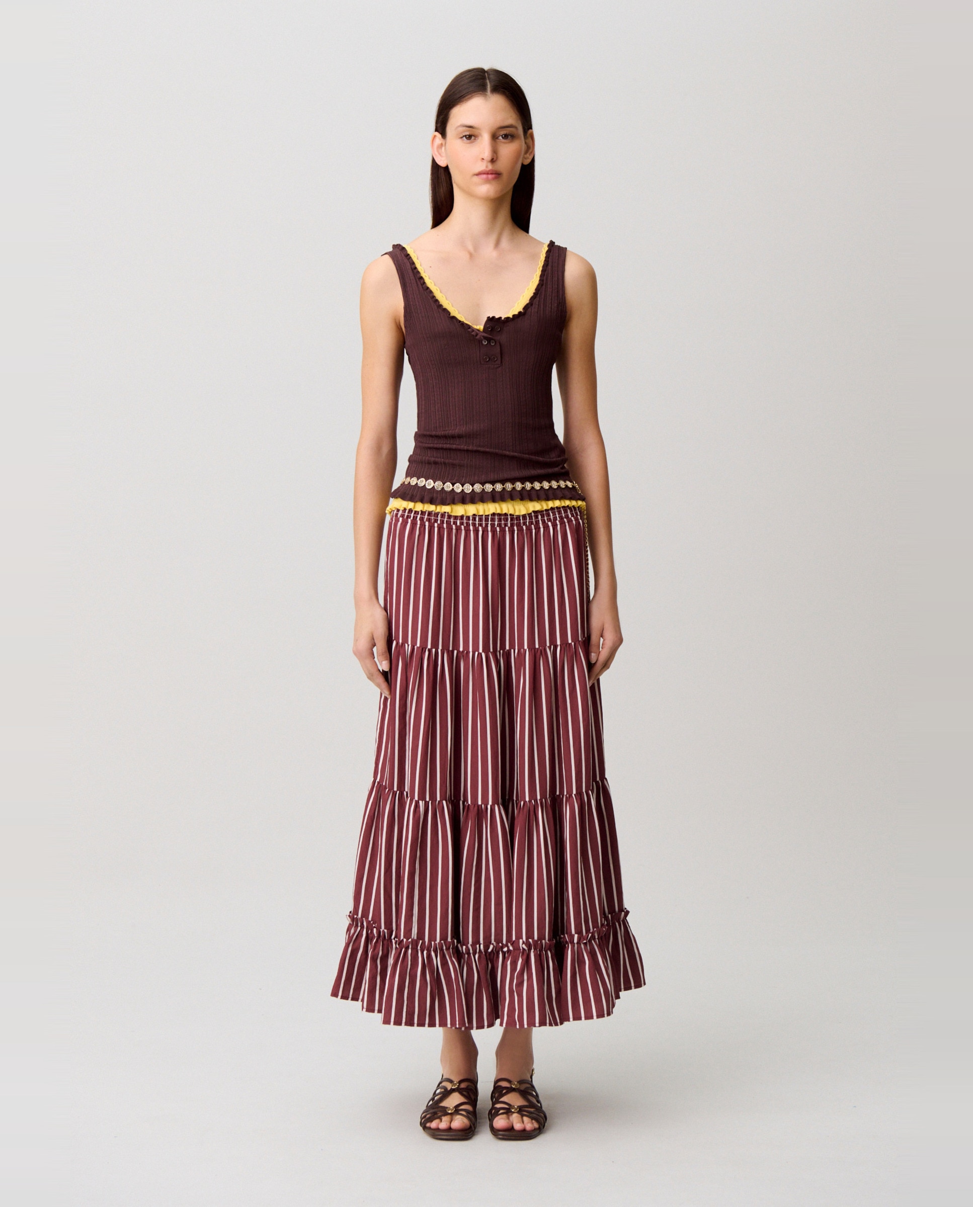 Claudie Pierlot - Falda larga de rayas con cintura elástica.
