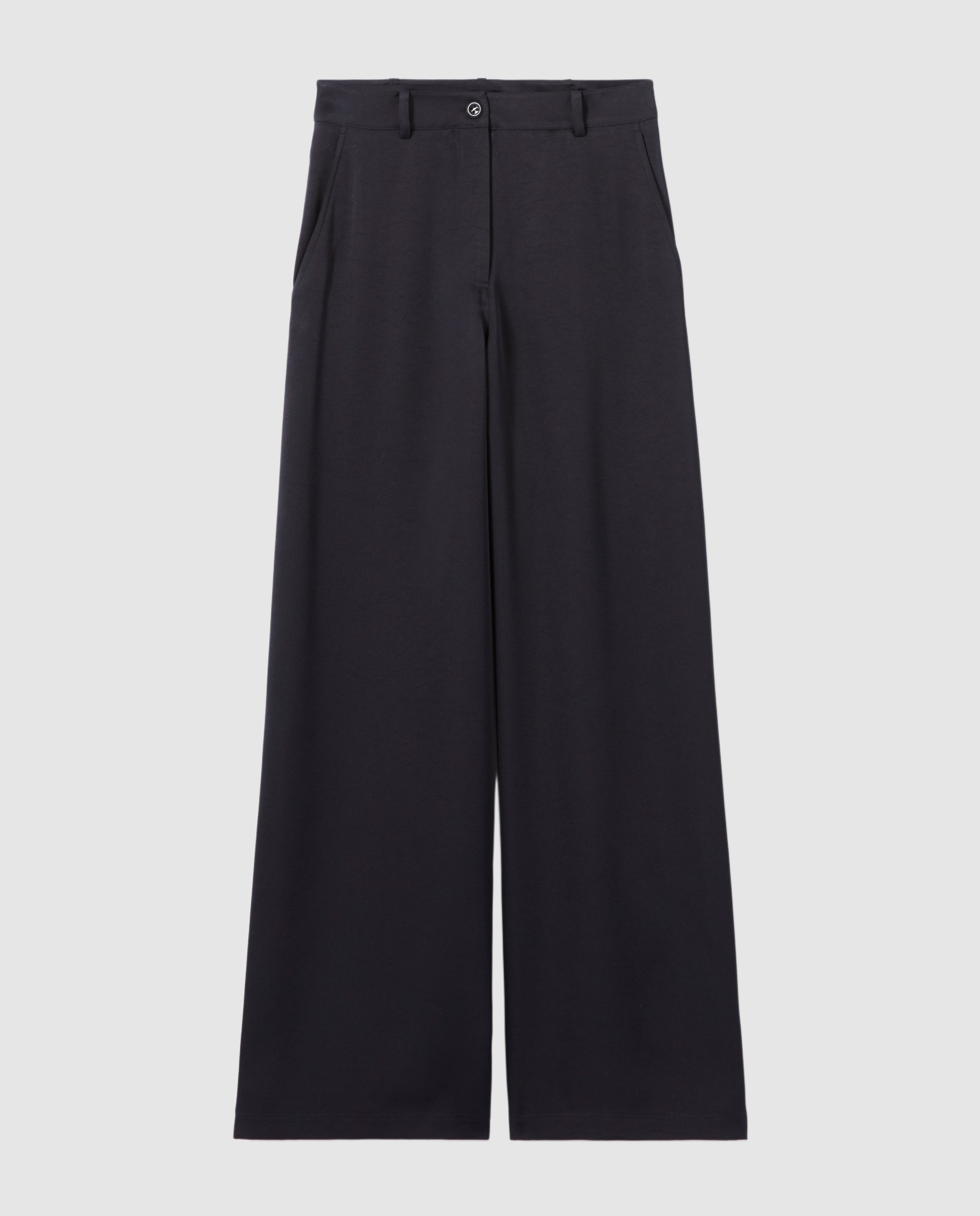 Pantalones rectos de mujer de satén con bolsillos italianos - Claudie Pierlot - Azul marino Azul marino-5
