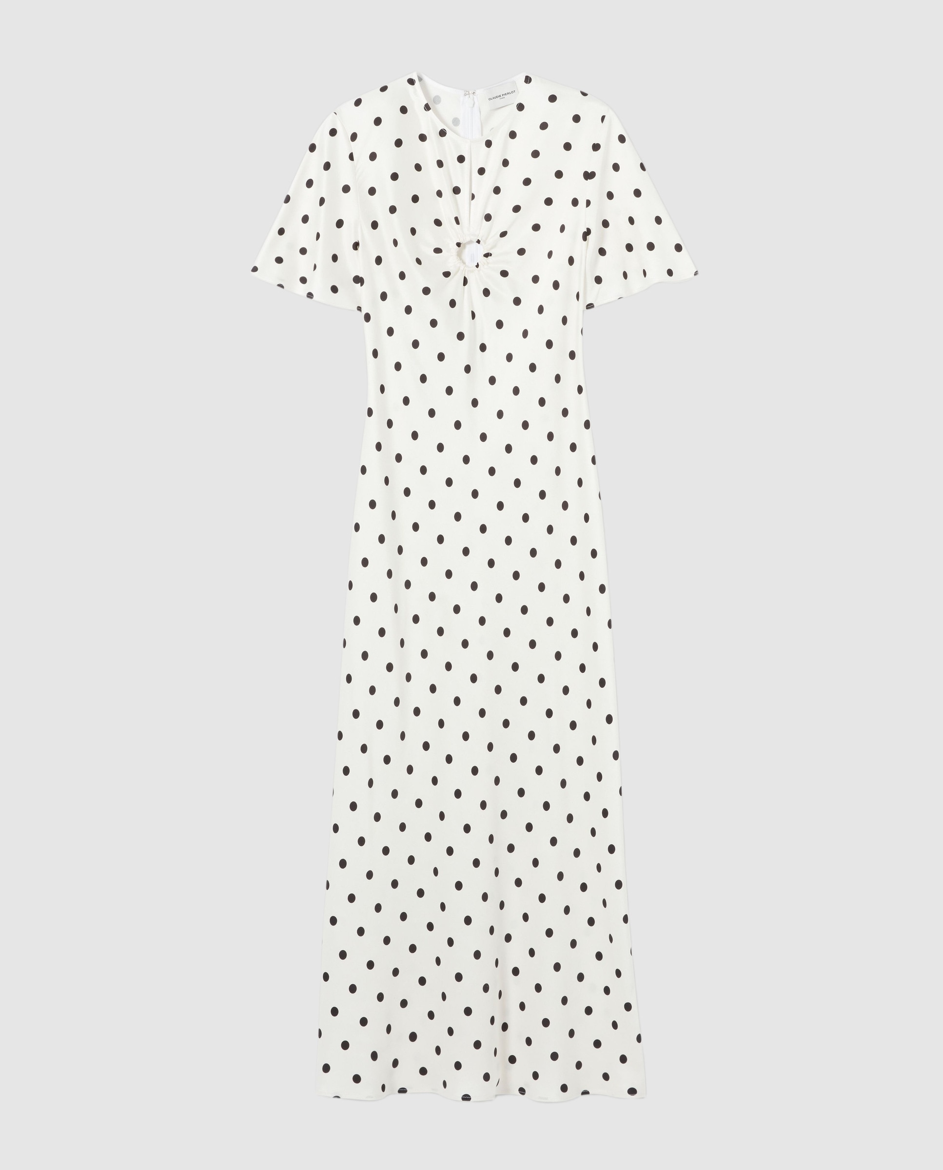 Vestido largo satinado de lunares con anilla metálica - Claudie Pierlot - Blanco Blanco-6