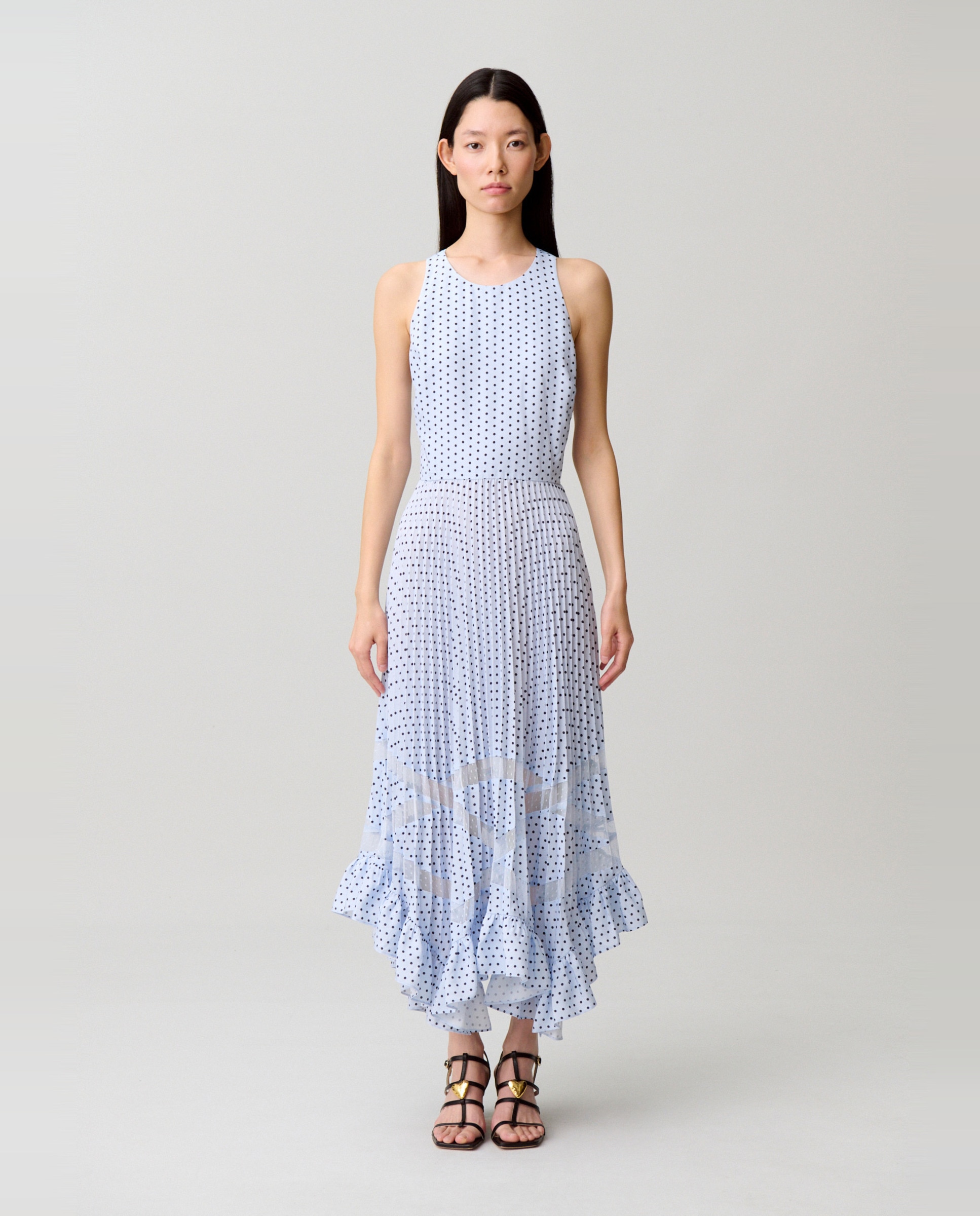 Vestido midi de lunares sin mangas
