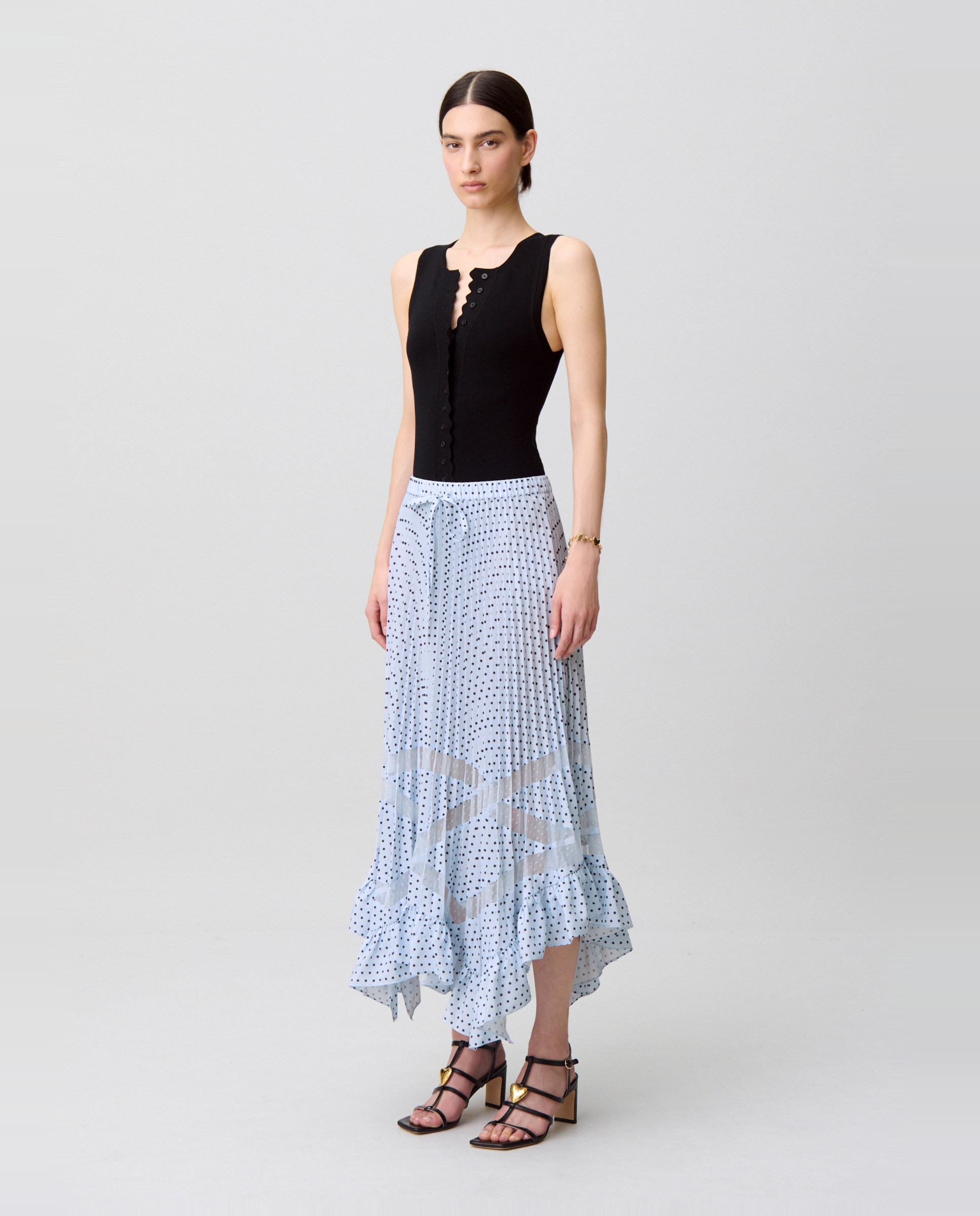 Claudie Pierlot - Falda midi plisada con lunares.