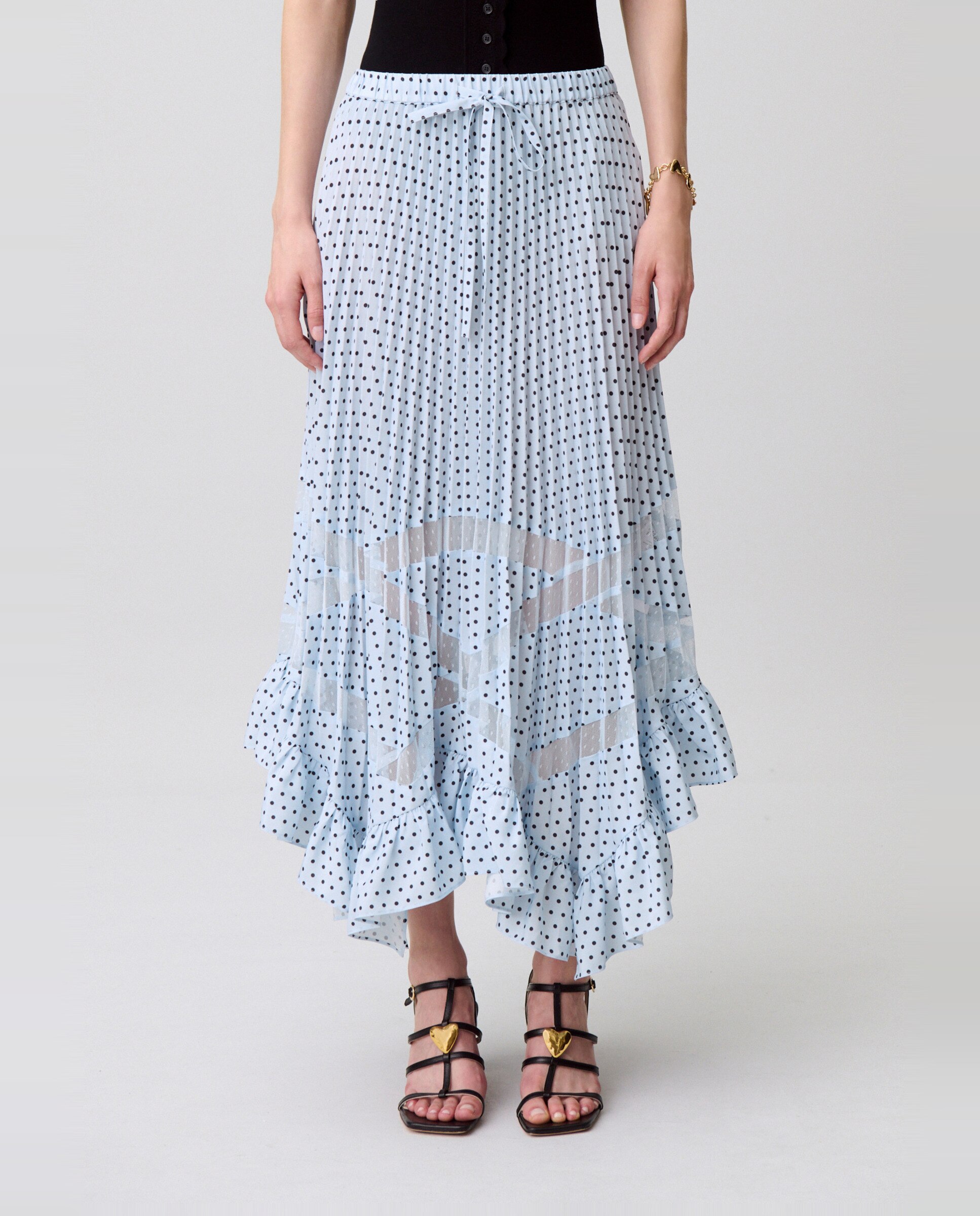 Falda midi plisada con lunares - Claudie Pierlot - Azul claro Azul claro-2