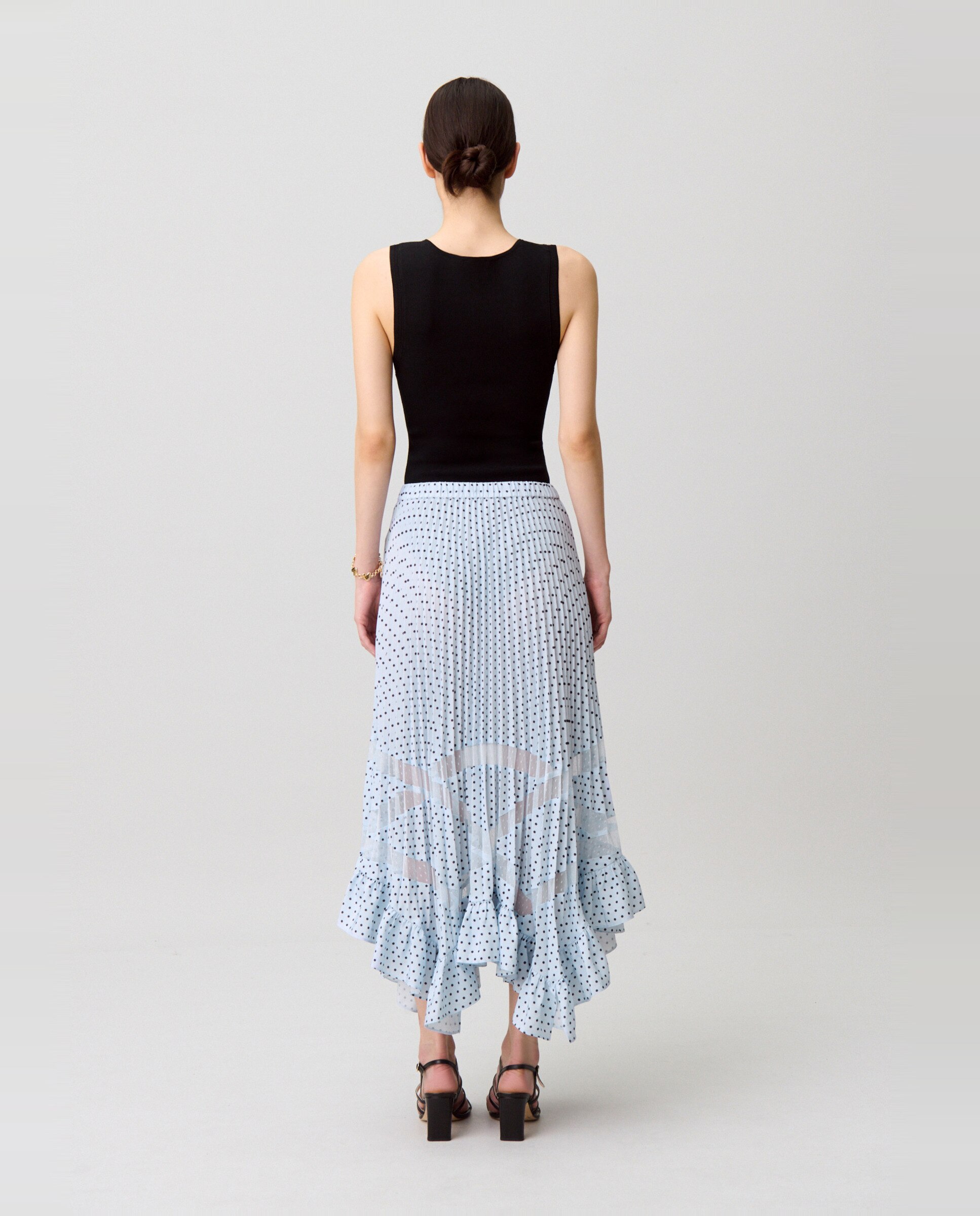 Falda midi plisada con lunares - Claudie Pierlot - Azul claro Azul claro-3