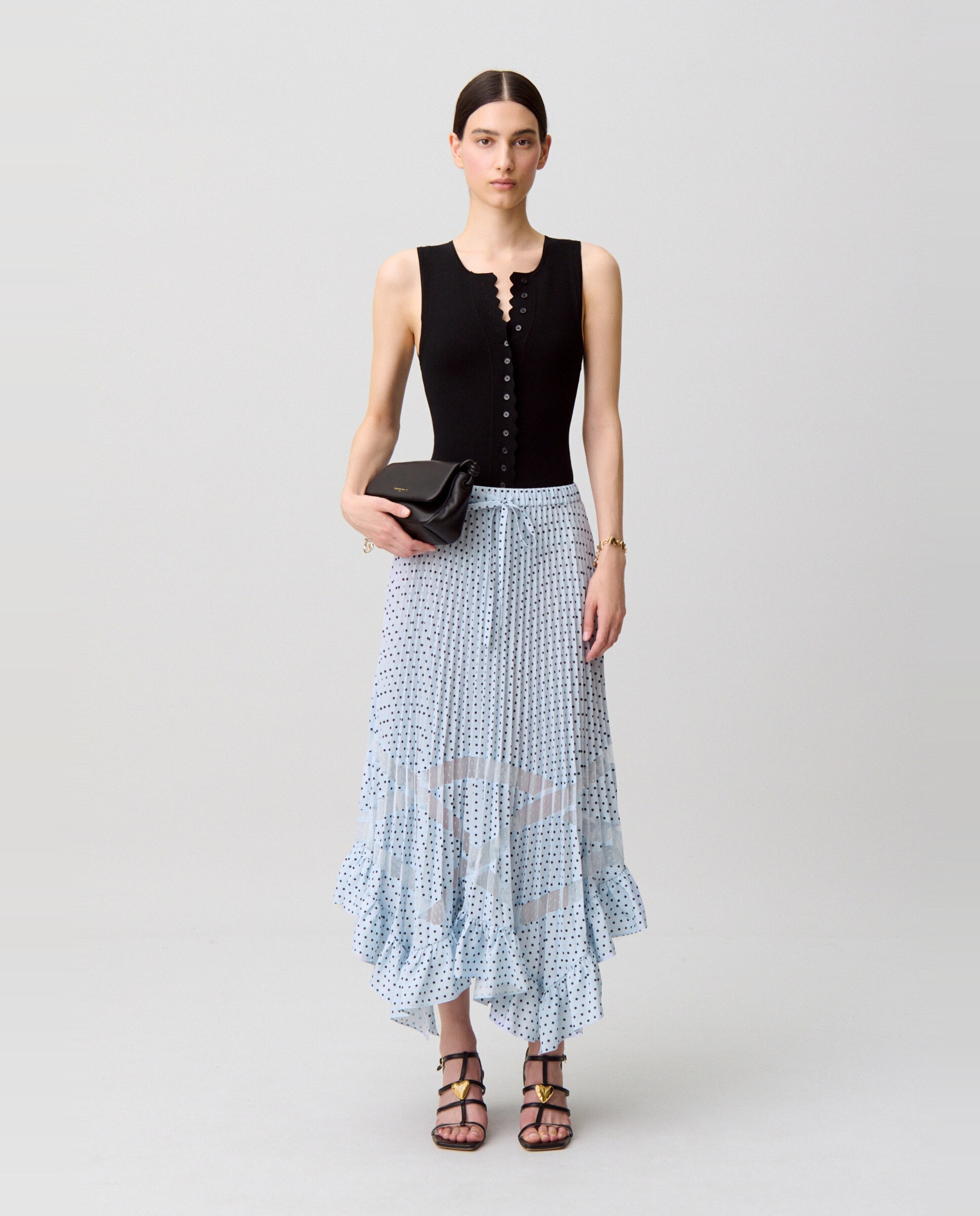 Falda midi plisada con lunares - Claudie Pierlot - Azul claro Azul claro-4
