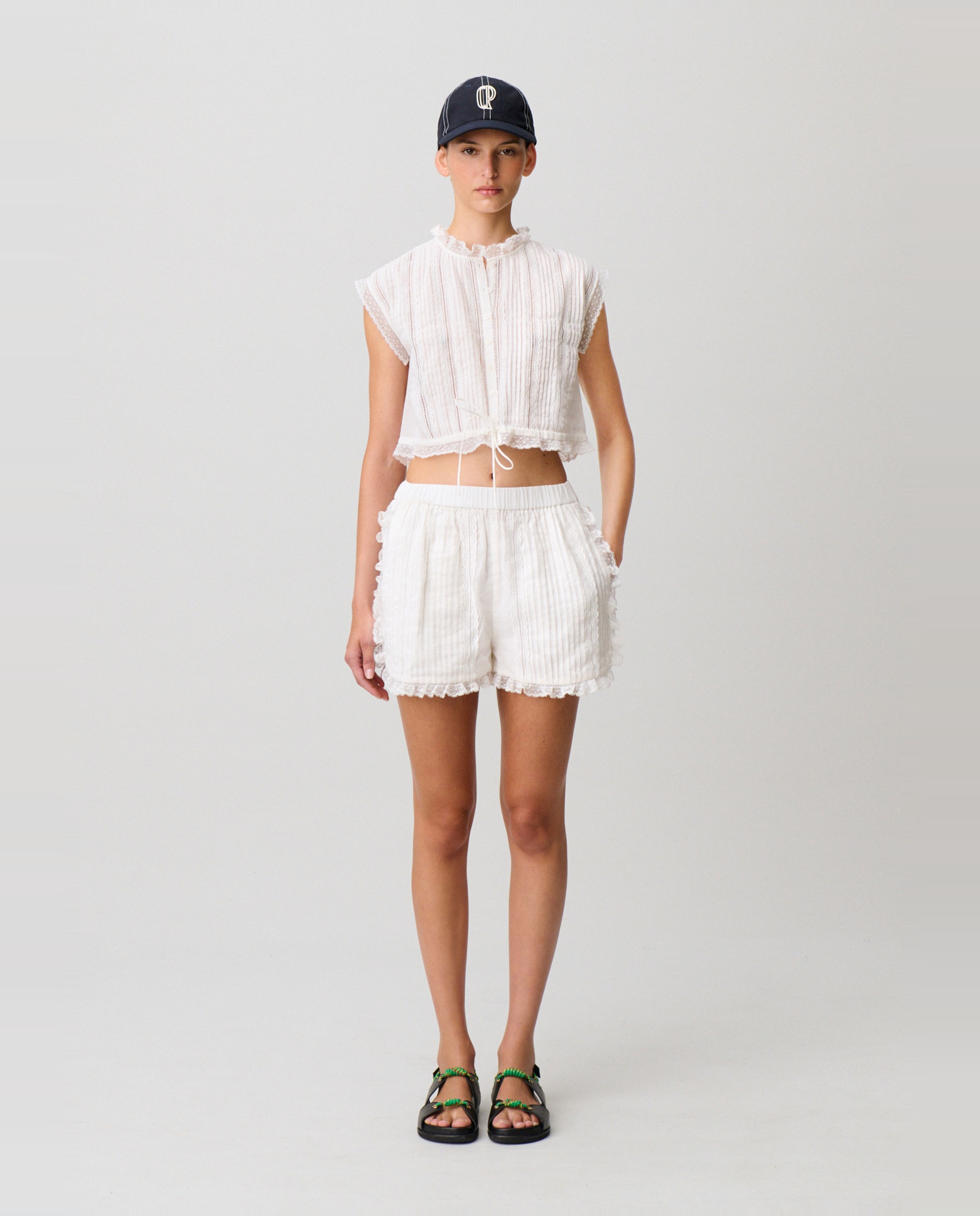 Claudie Pierlot - Short de mujer de algodón con encaje y cintura elástica.