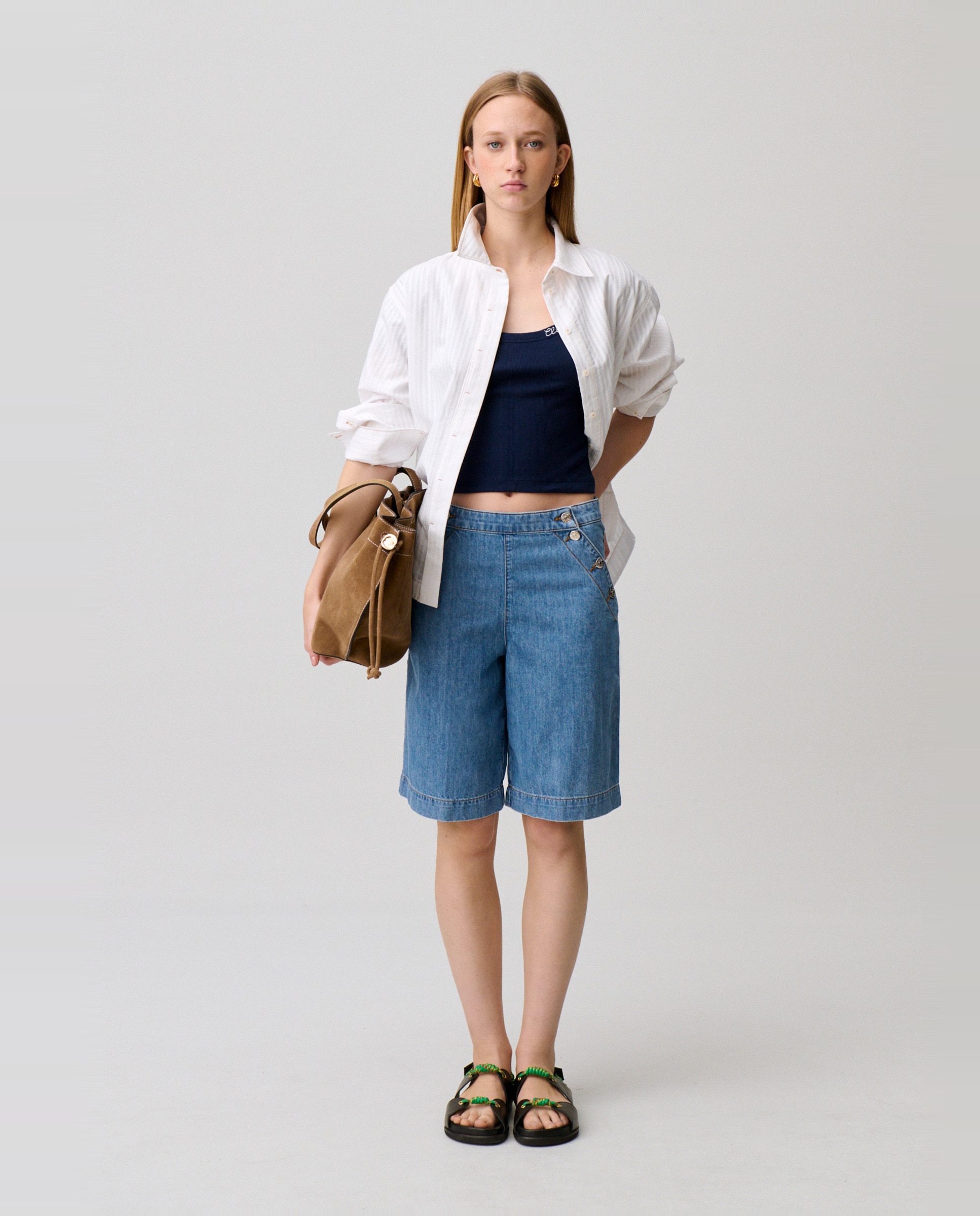 Claudie Pierlot - Short de mujer vaquero marinero de corte ancho.