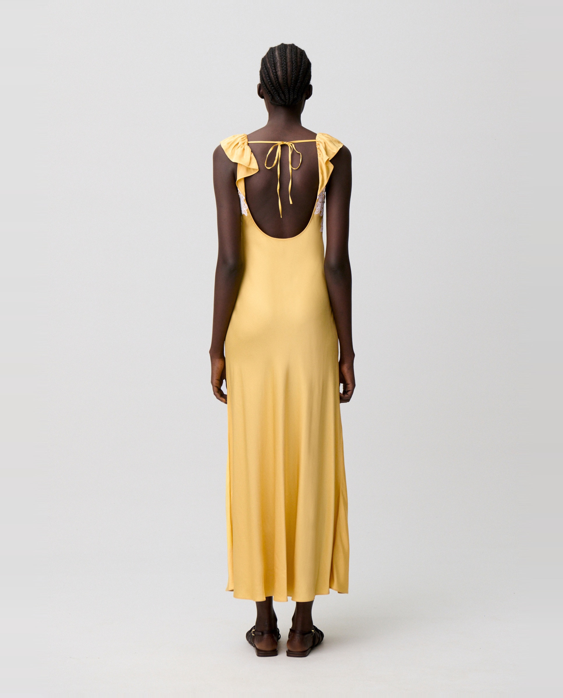 Vestido largo de satén con encaje - Claudie Pierlot - Amarillo Amarillo-3