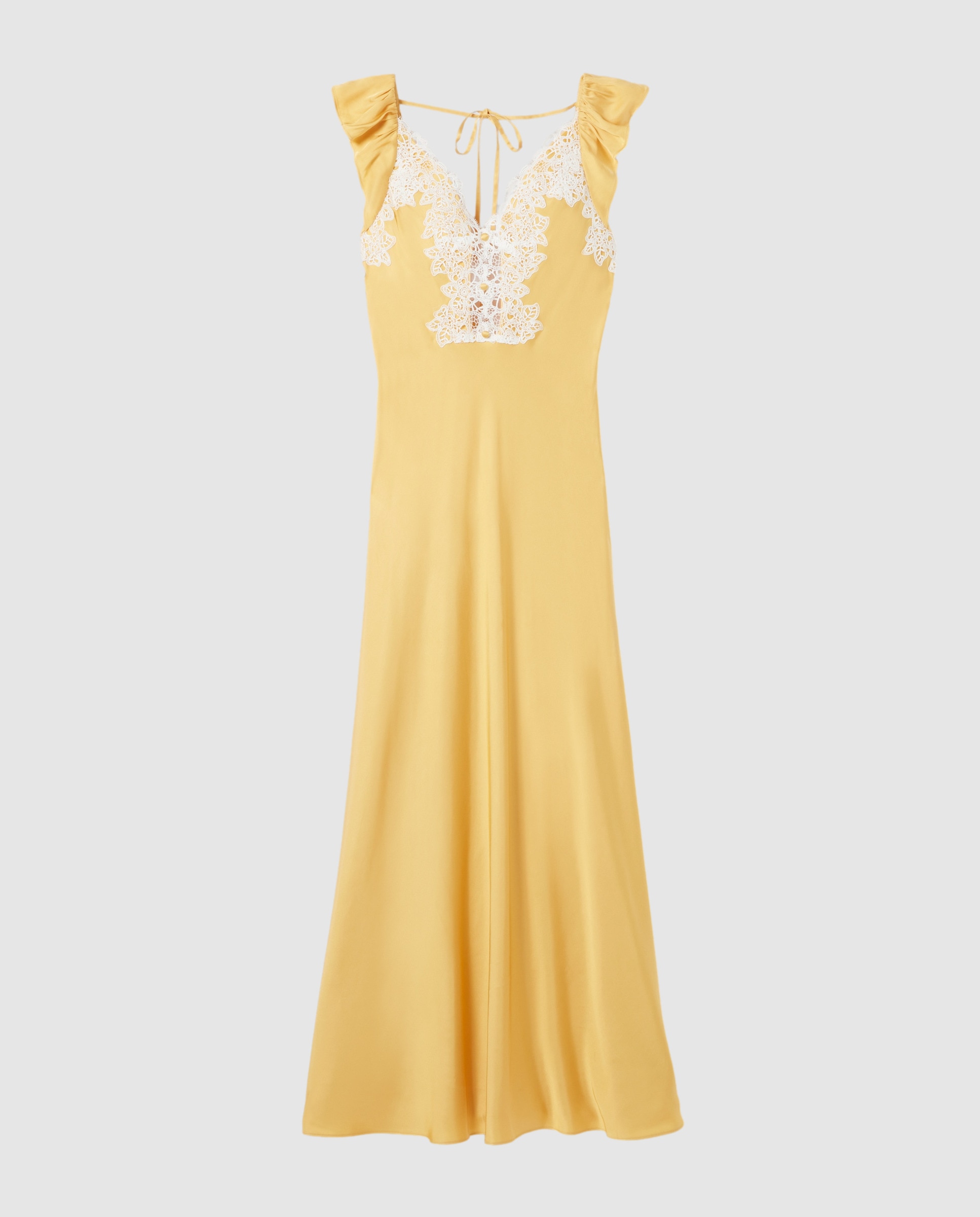 Vestido largo de satén con encaje - Claudie Pierlot - Amarillo Amarillo-6