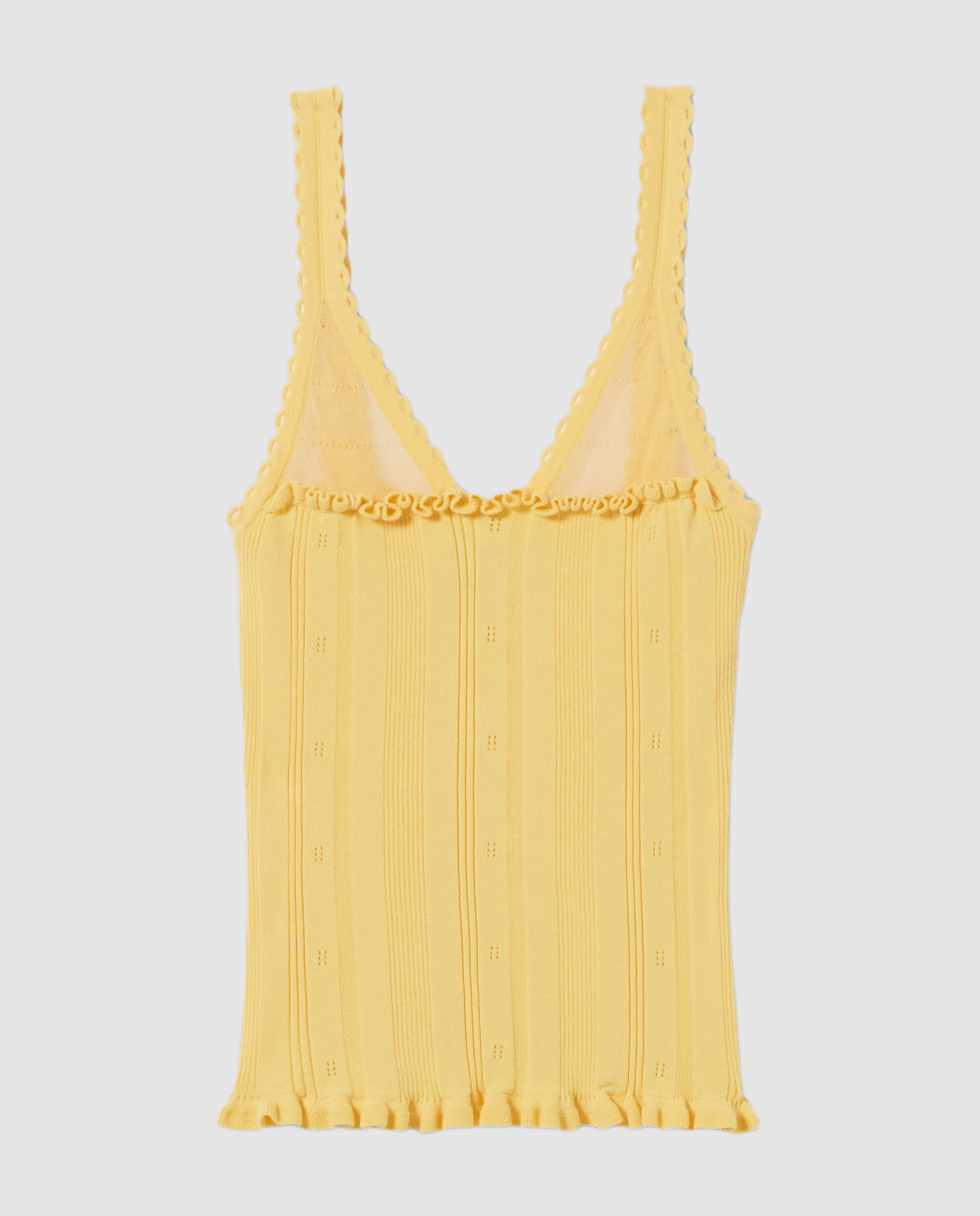 Top de punto de mujer con cuello v, volantes y calados - Claudie Pierlot - Amarillo Amarillo-6