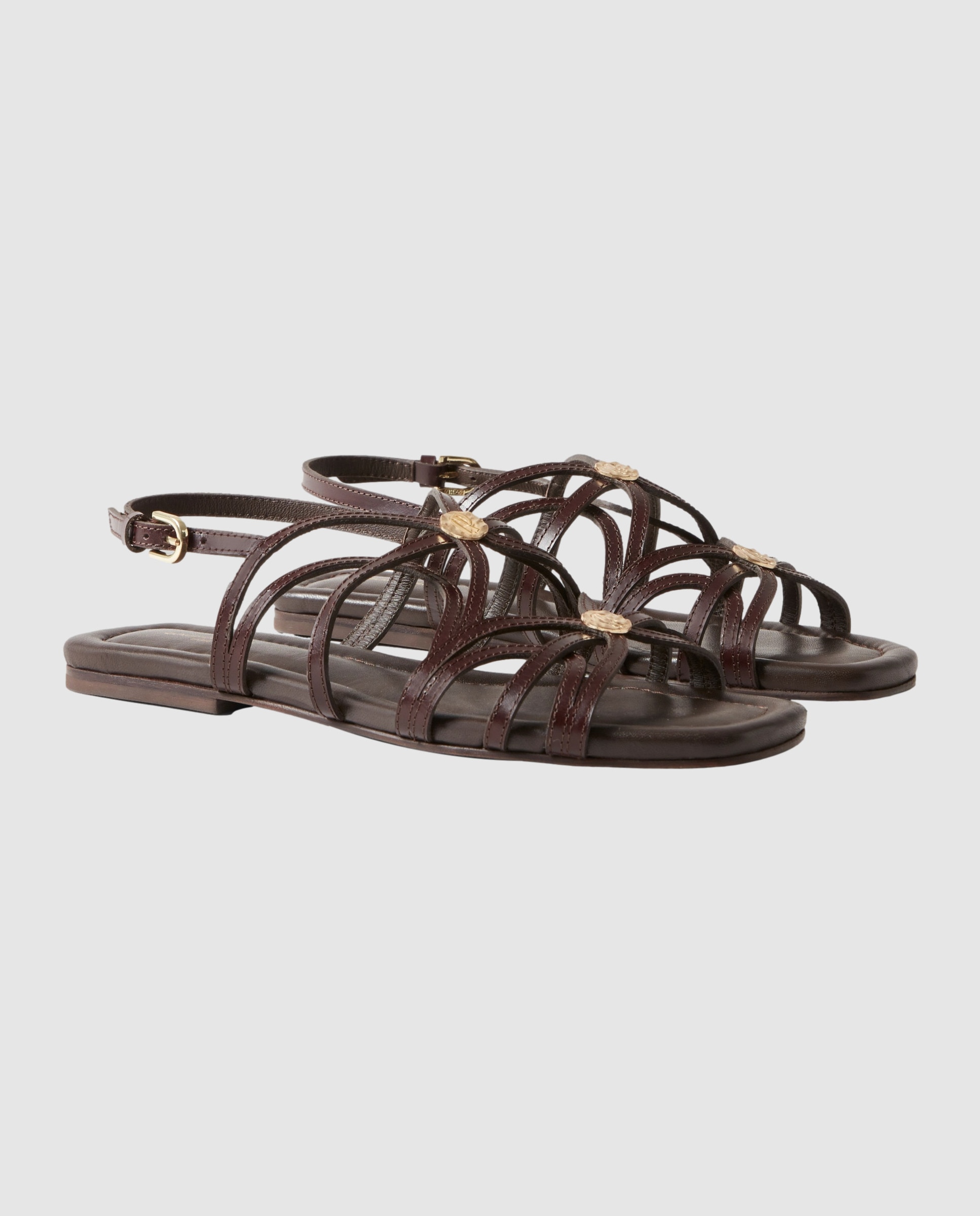 Sandalias de tiras de mujer de piel con medallones - Claudie Pierlot - Marrón oscuro Marrón oscuro-4