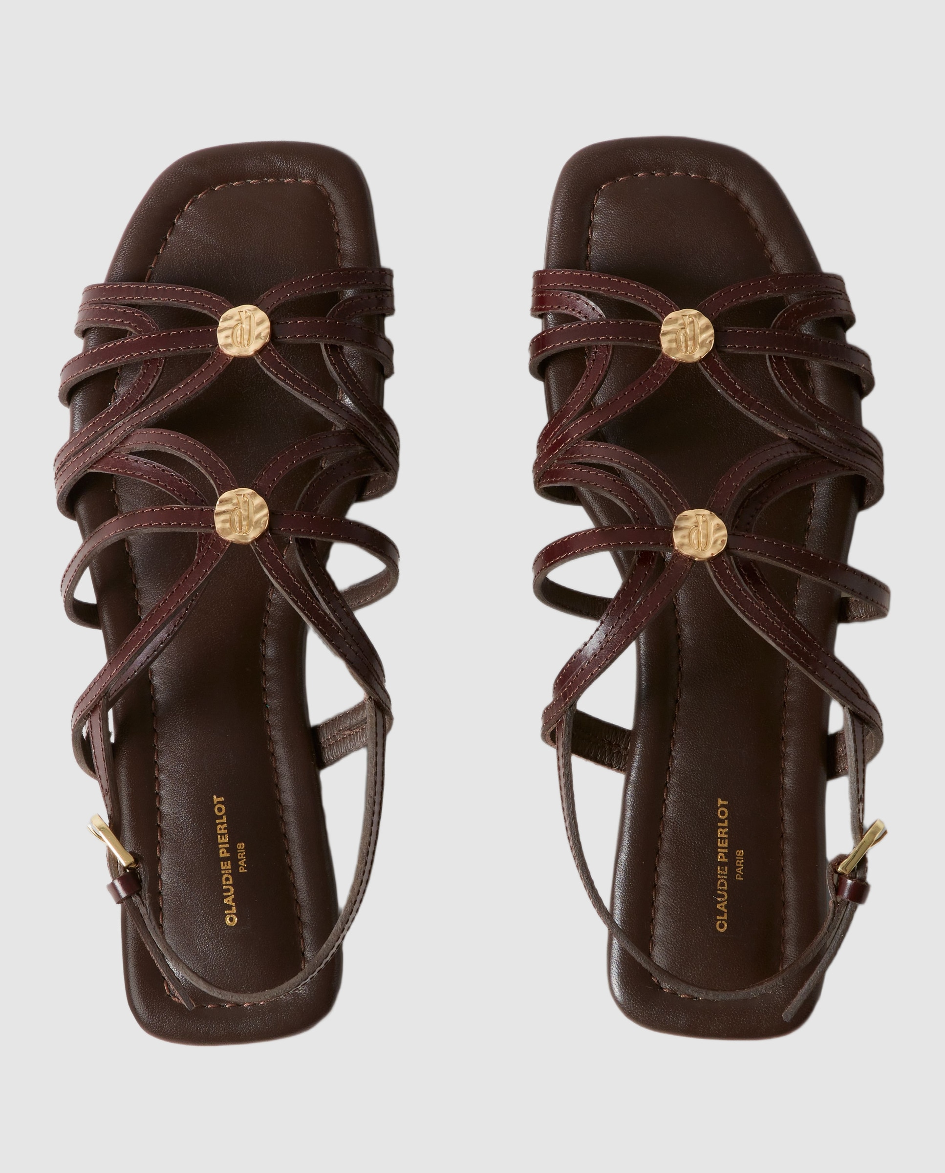 Sandalias de tiras de mujer de piel con medallones - Claudie Pierlot - Marrón oscuro Marrón oscuro-3