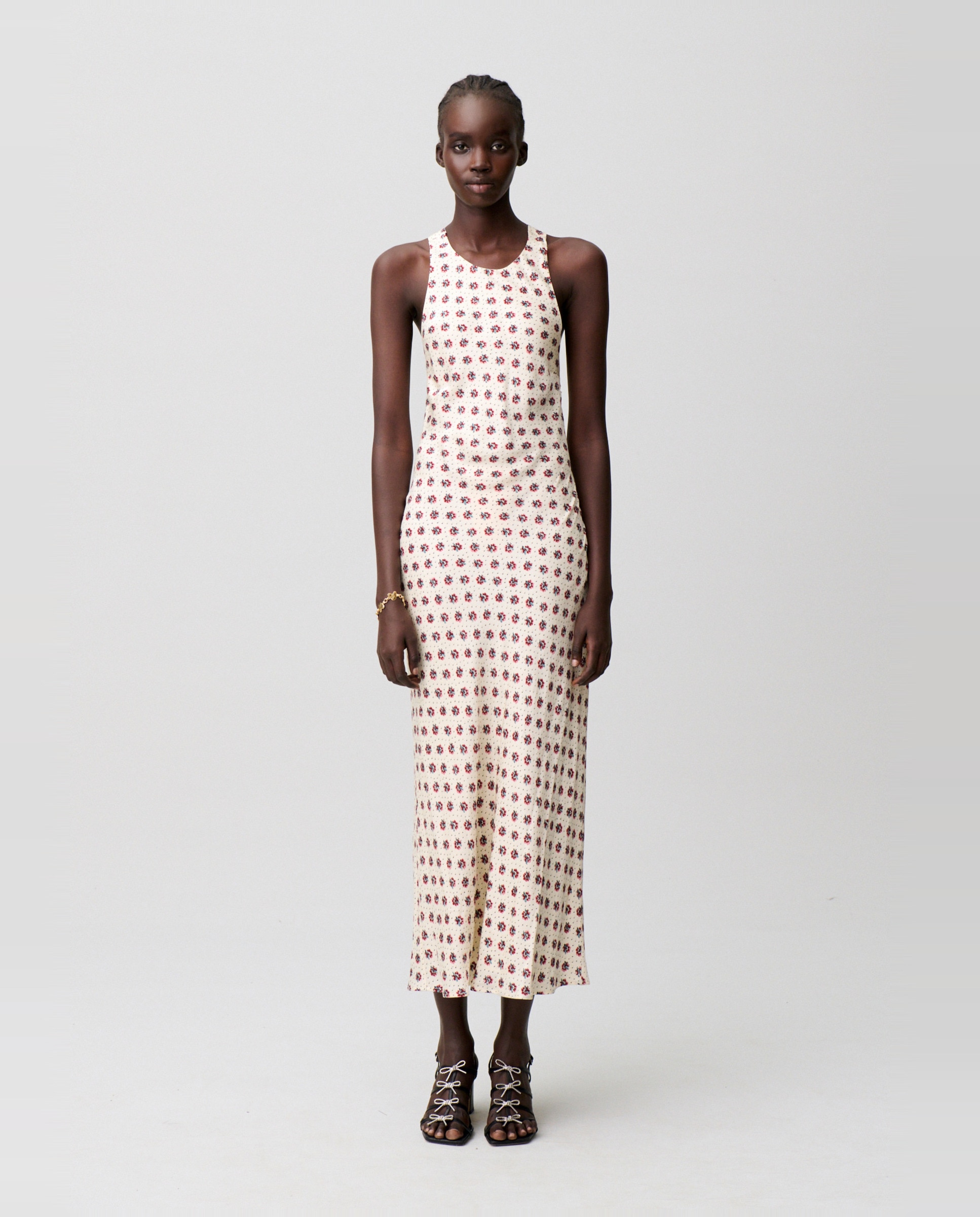 Claudie Pierlot - Vestido largo de satén estampado con espalda descubierta.
