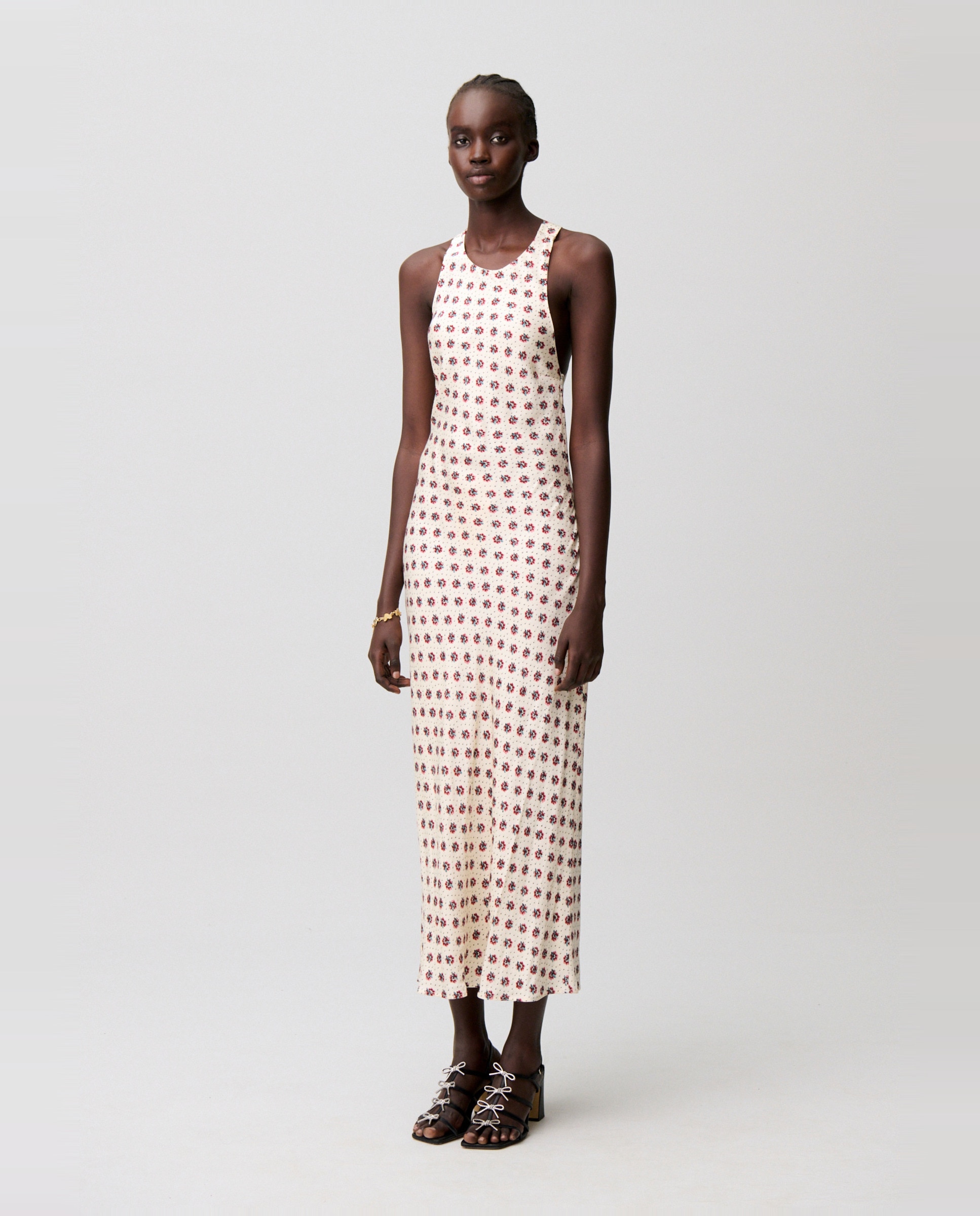 Vestido largo de satén estampado con espalda descubierta - Claudie Pierlot - Blanco Blanco-2
