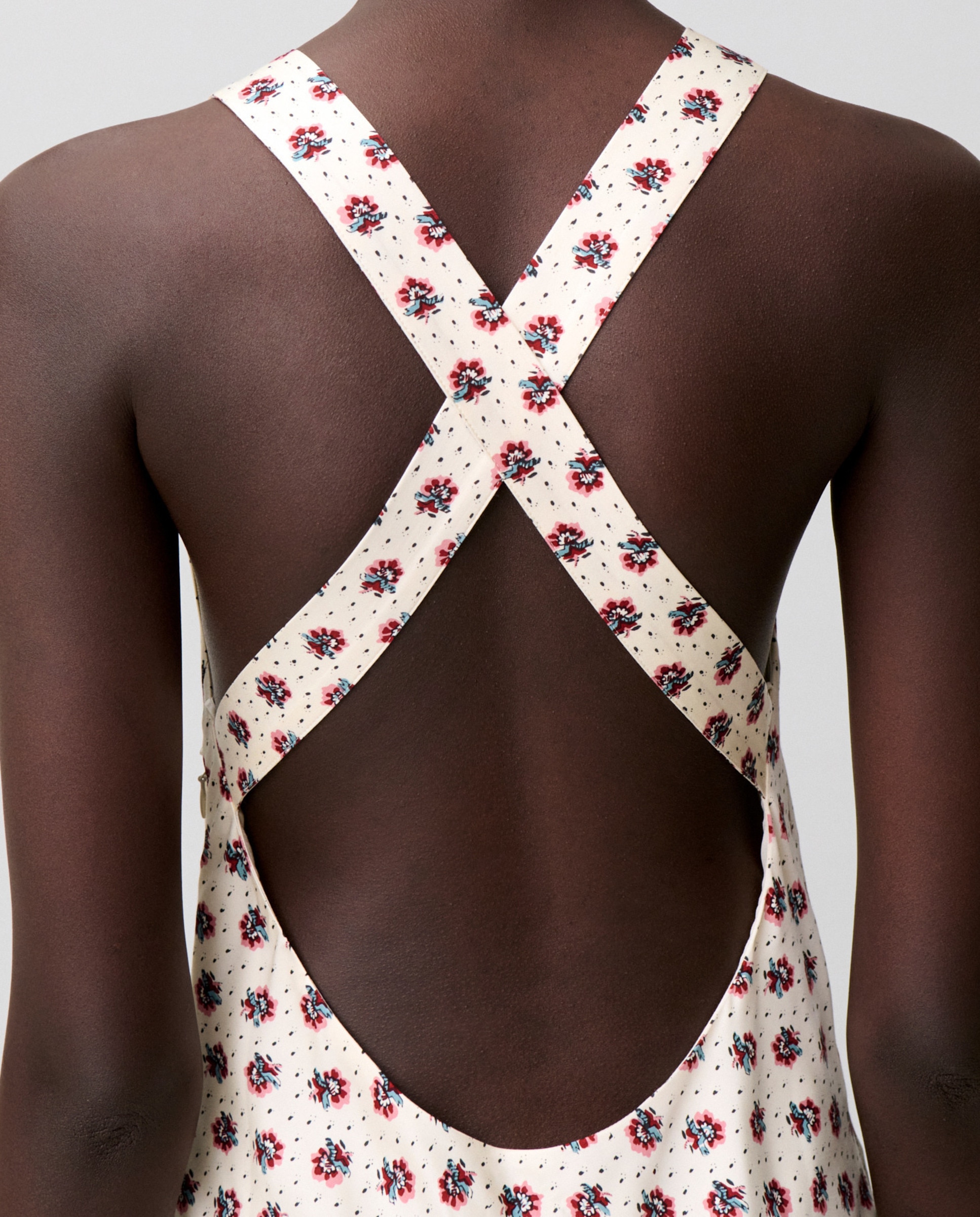 Vestido largo de satén estampado con espalda descubierta - Claudie Pierlot - Blanco Blanco-5
