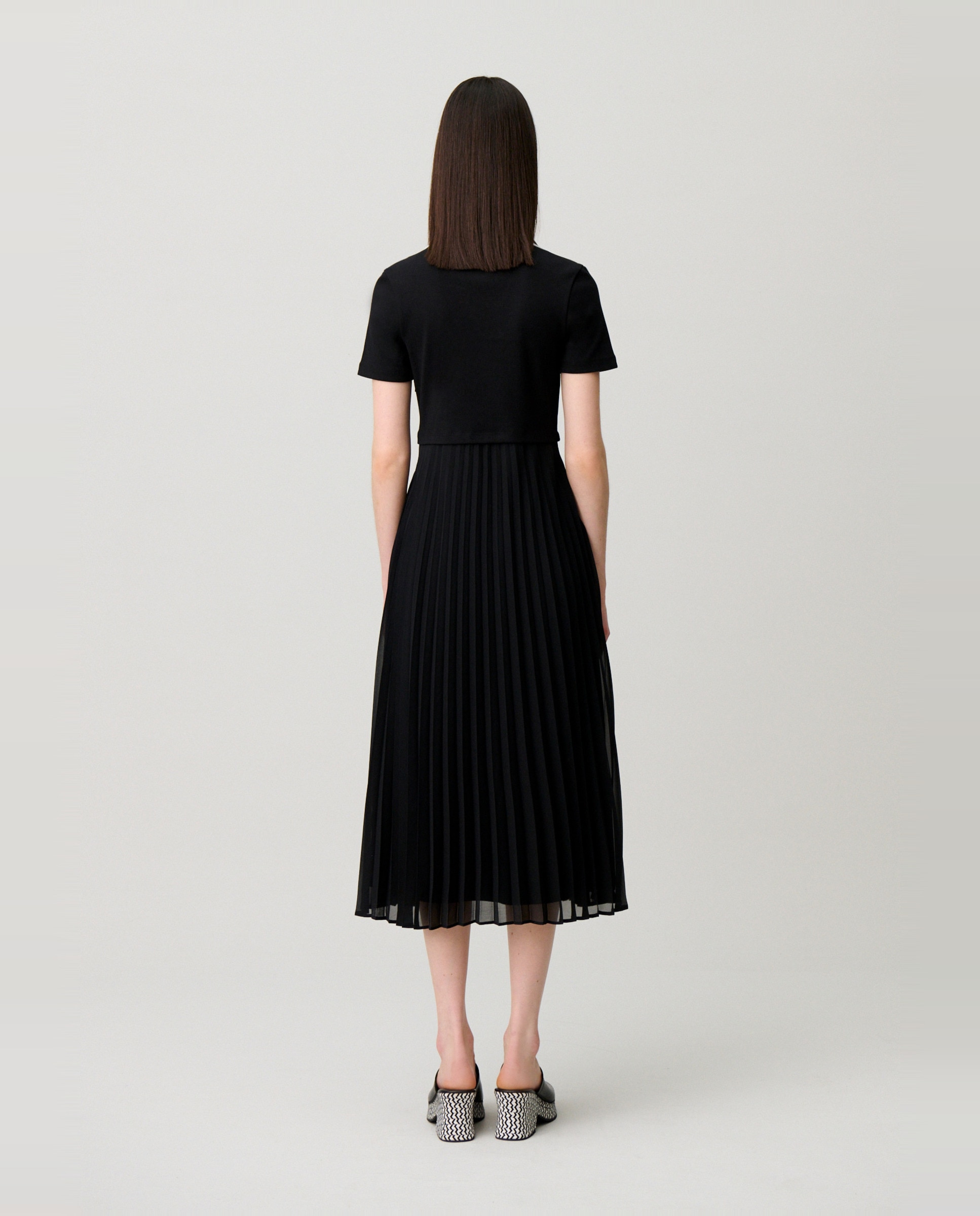 Vestido midi fluido bimaterial trampantojo - Claudie Pierlot - Negro Negro-2