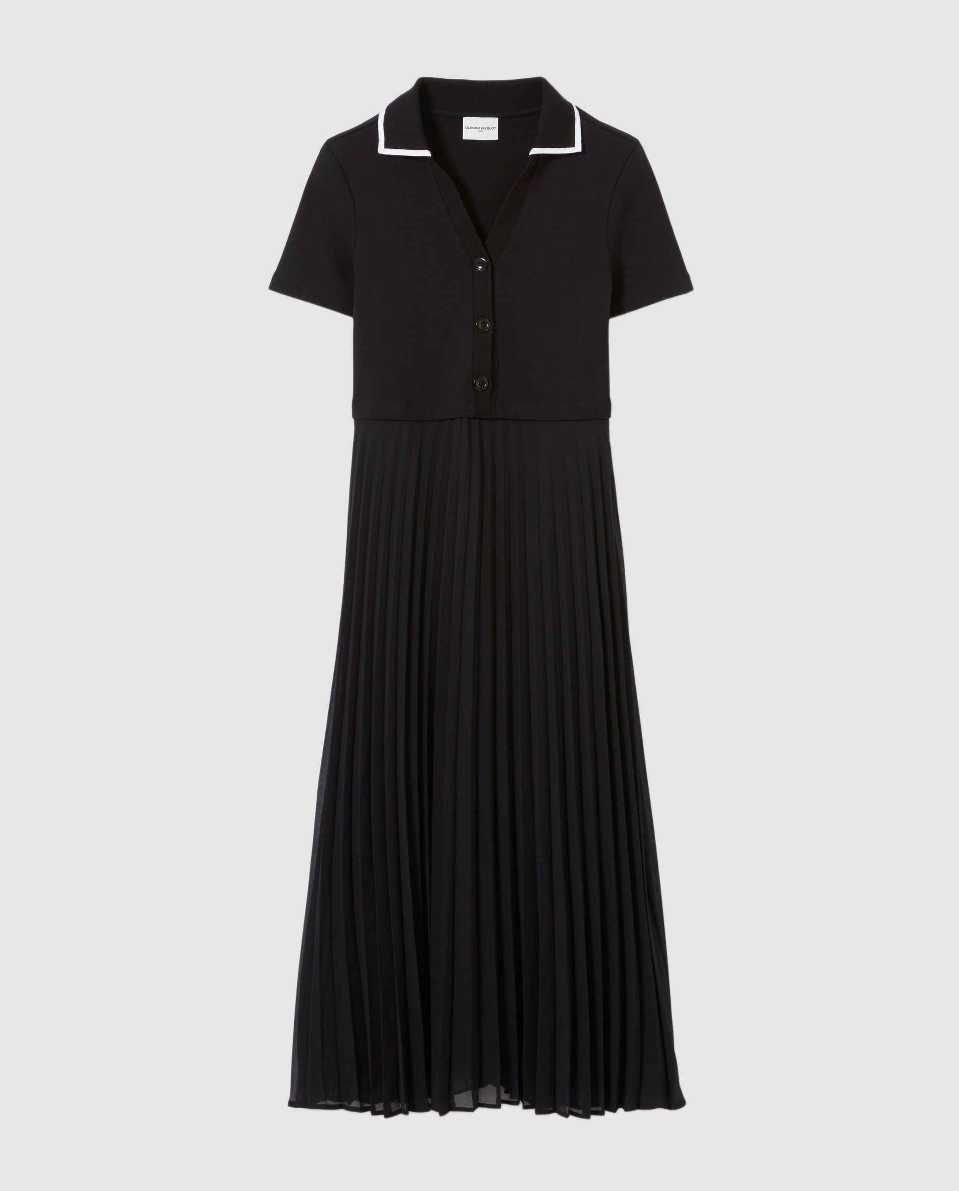 Vestido midi fluido bimaterial trampantojo - Claudie Pierlot - Negro Negro-6