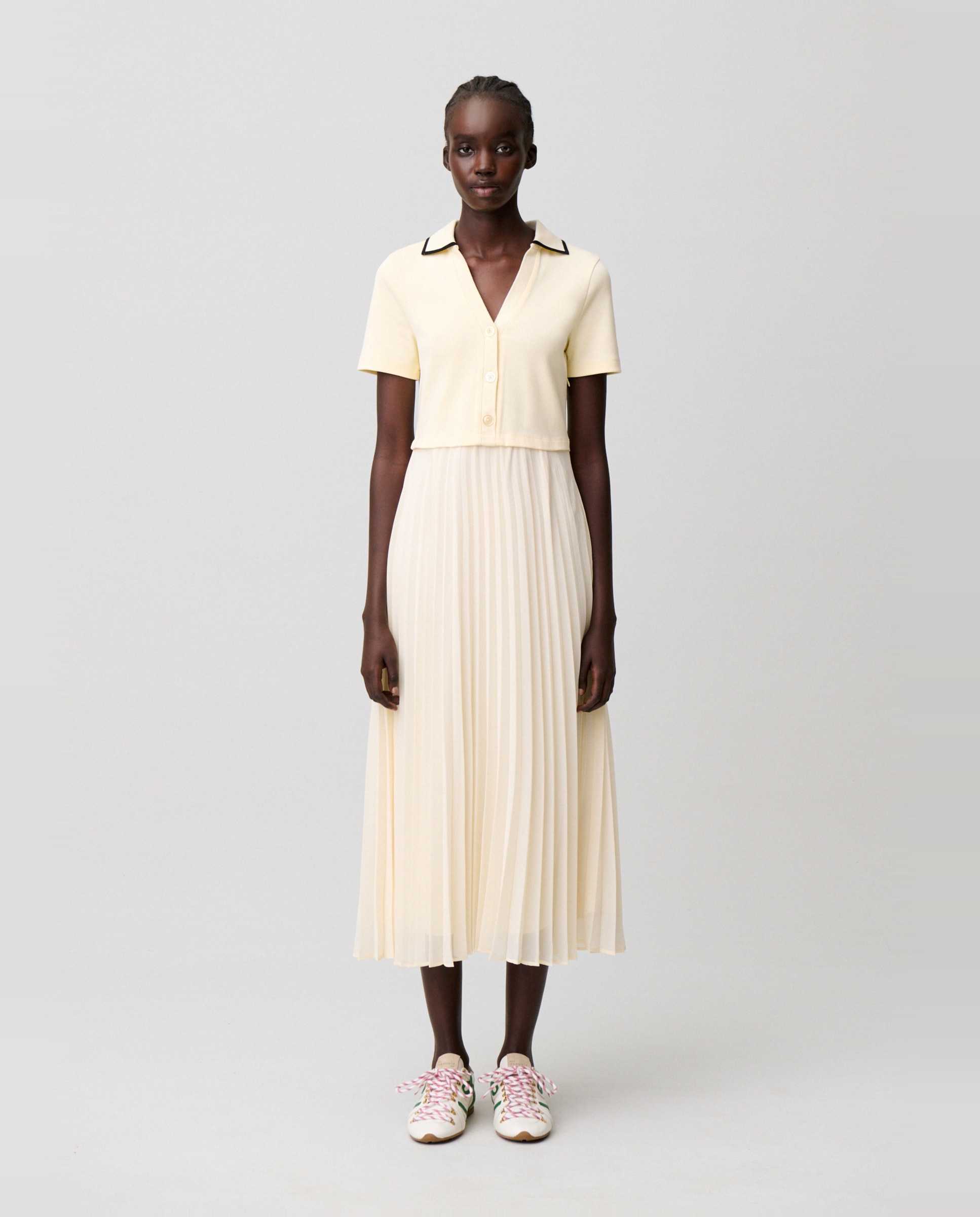 Claudie Pierlot - Vestido midi fluido con trampantojo de camiseta y falda plisada.