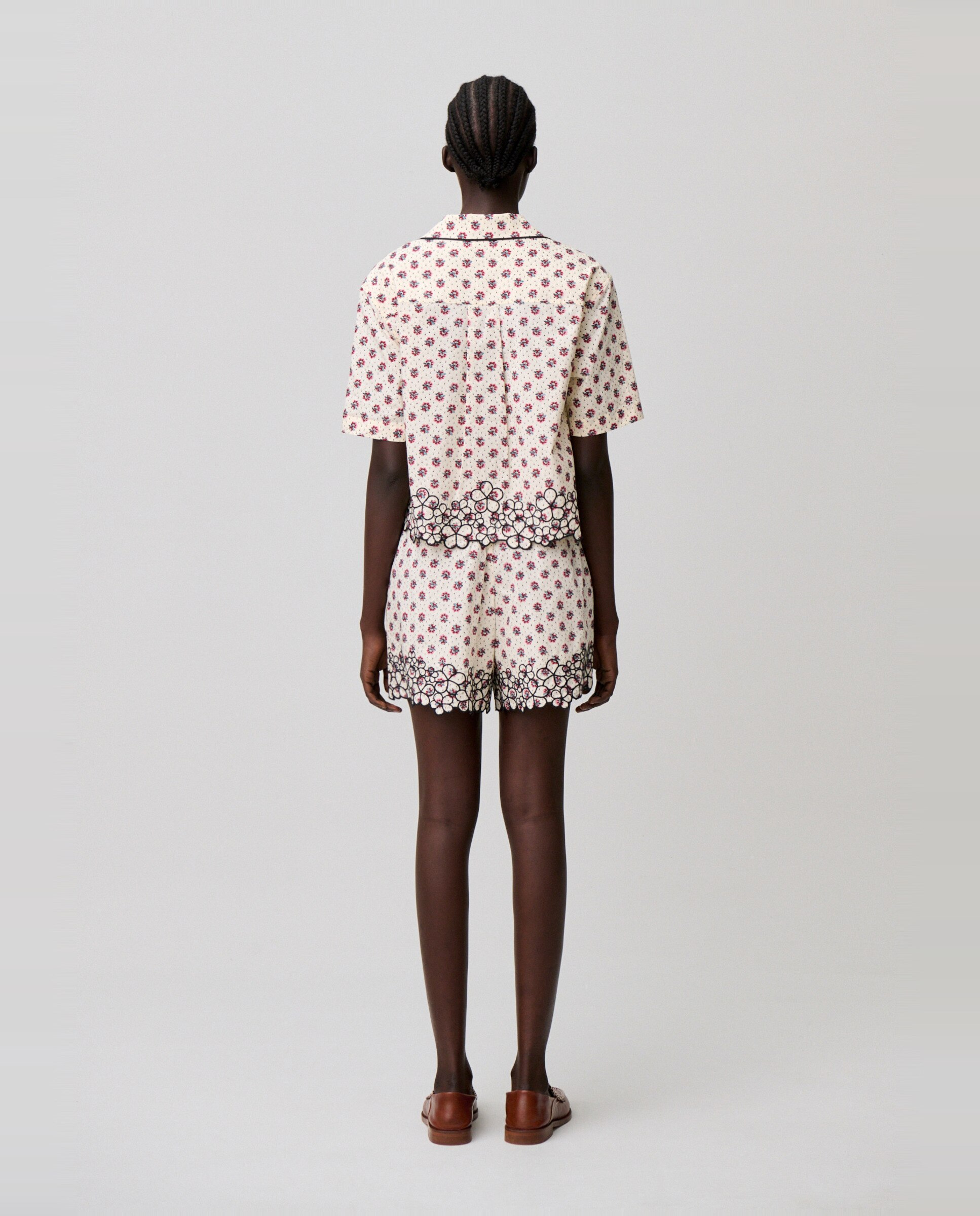 Camisa de mujer de algodón bordada de manga corta - Claudie Pierlot - Blanco Blanco-2