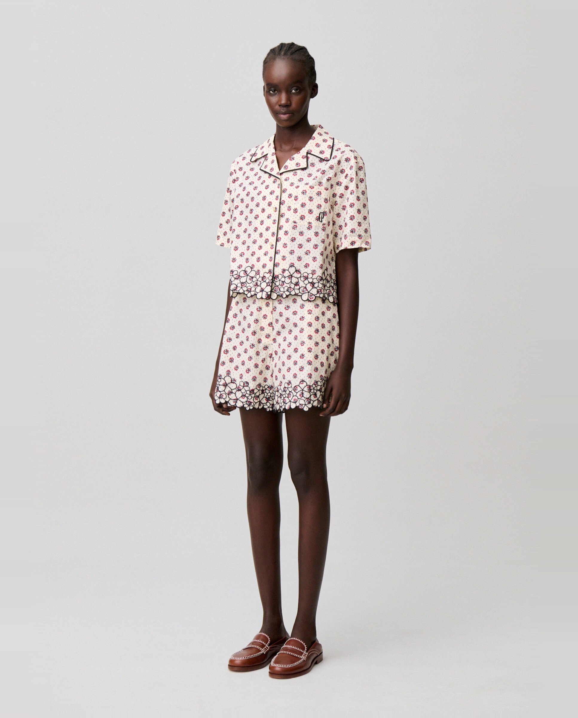 Camisa de mujer de algodón bordada de manga corta - Claudie Pierlot - Blanco Blanco-3