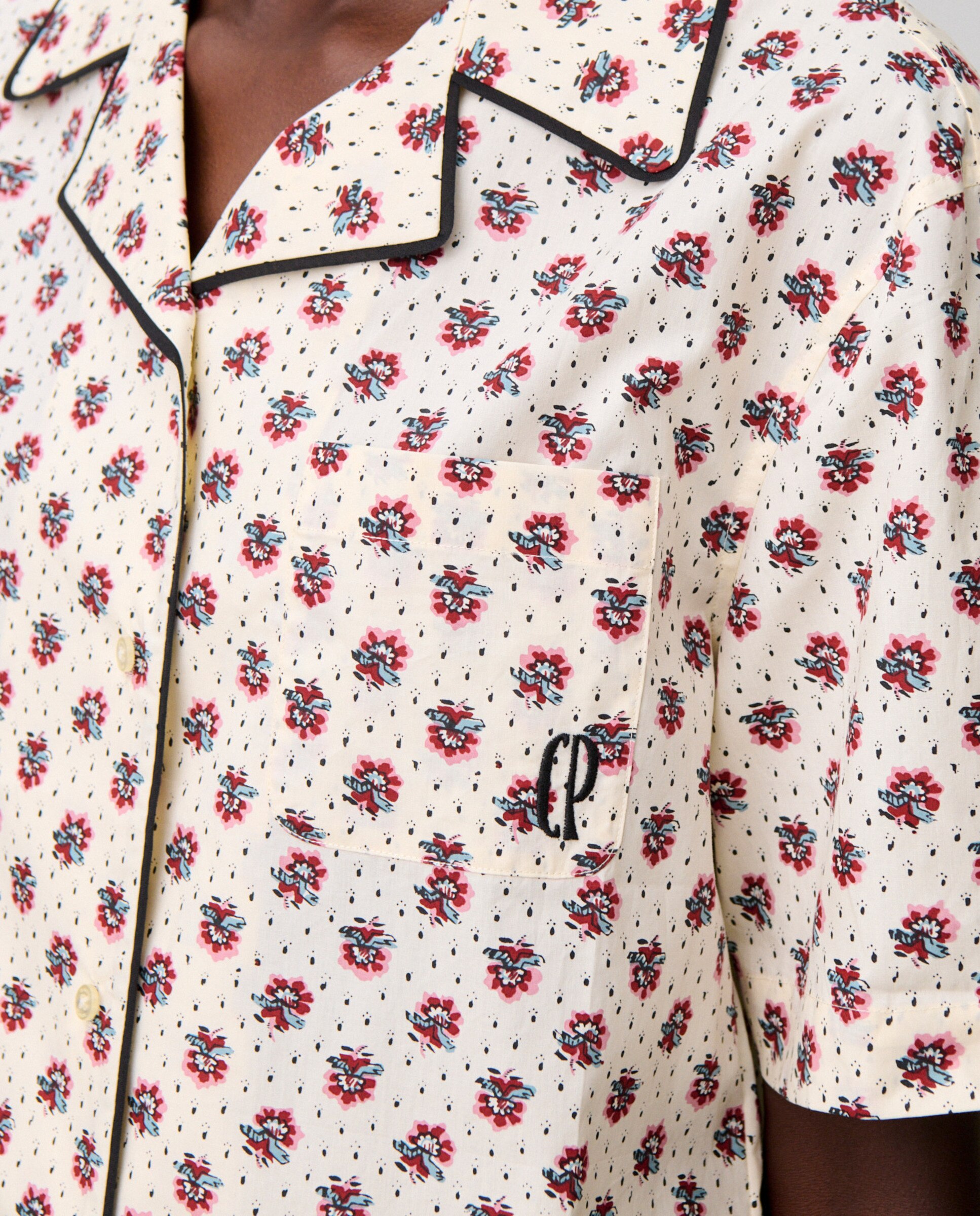 Camisa de mujer de algodón bordada de manga corta - Claudie Pierlot - Blanco Blanco-5
