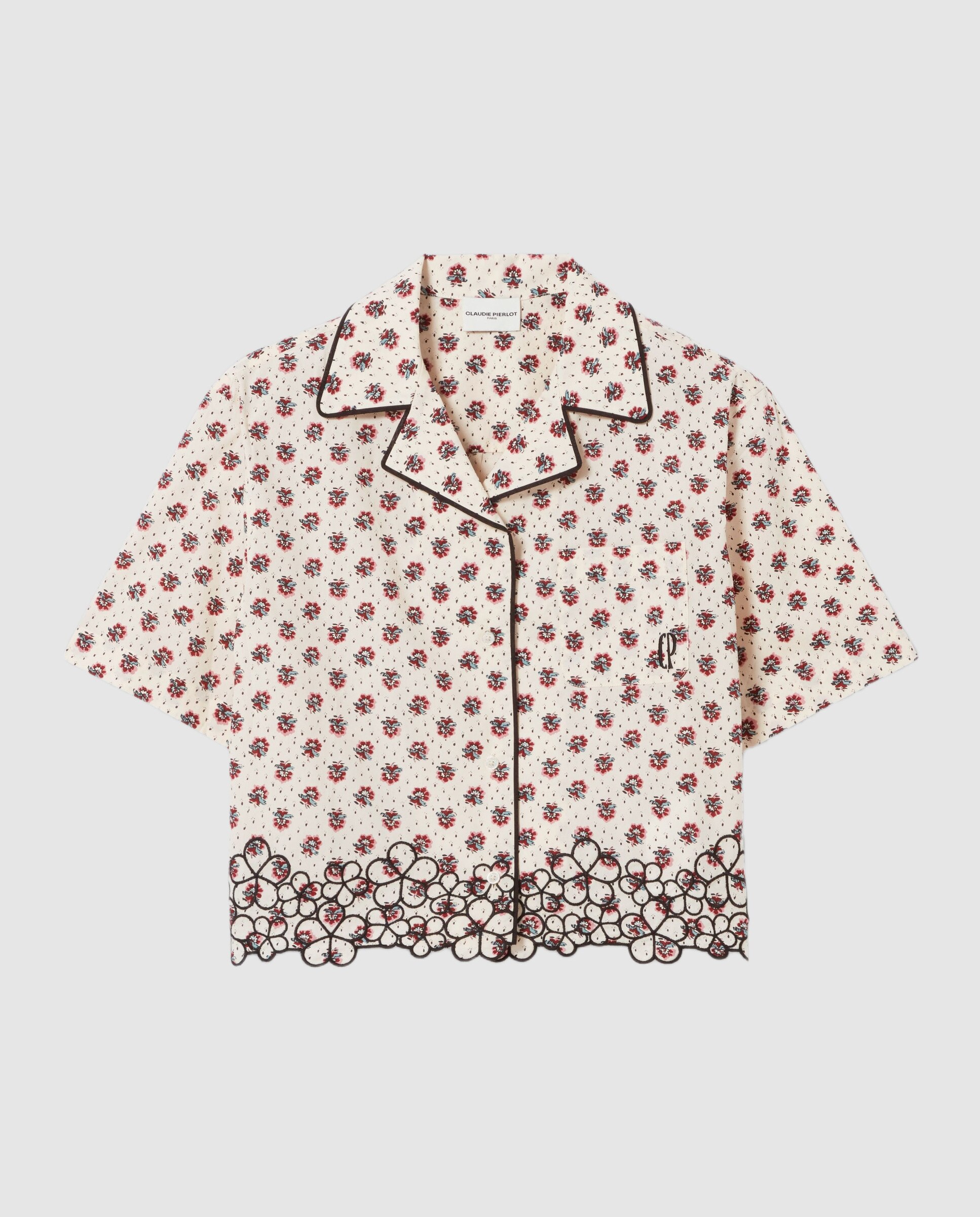 Camisa de mujer de algodón bordada de manga corta - Claudie Pierlot - Blanco Blanco-6