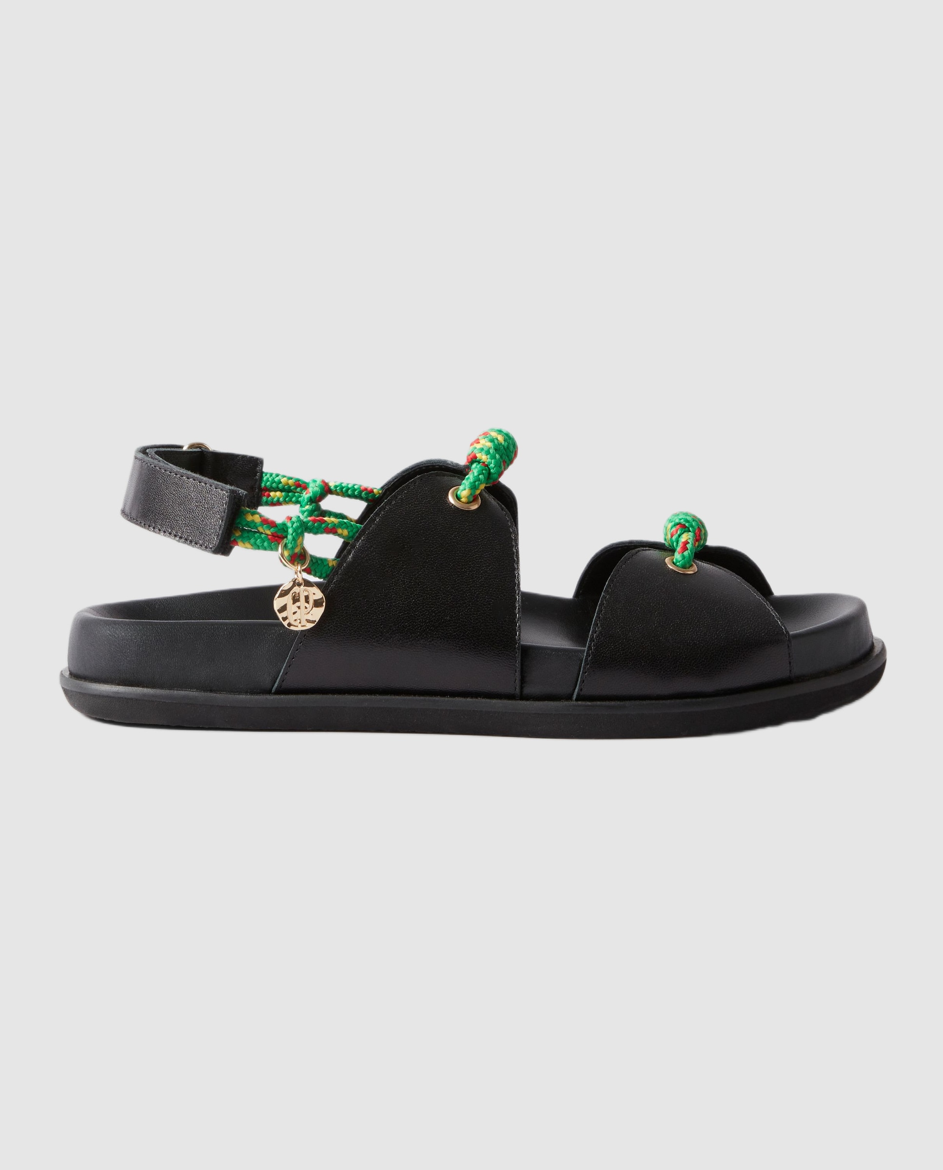 Imagen 0 de Sandalias con tiras de mujer de piel trenzadas planas Negro