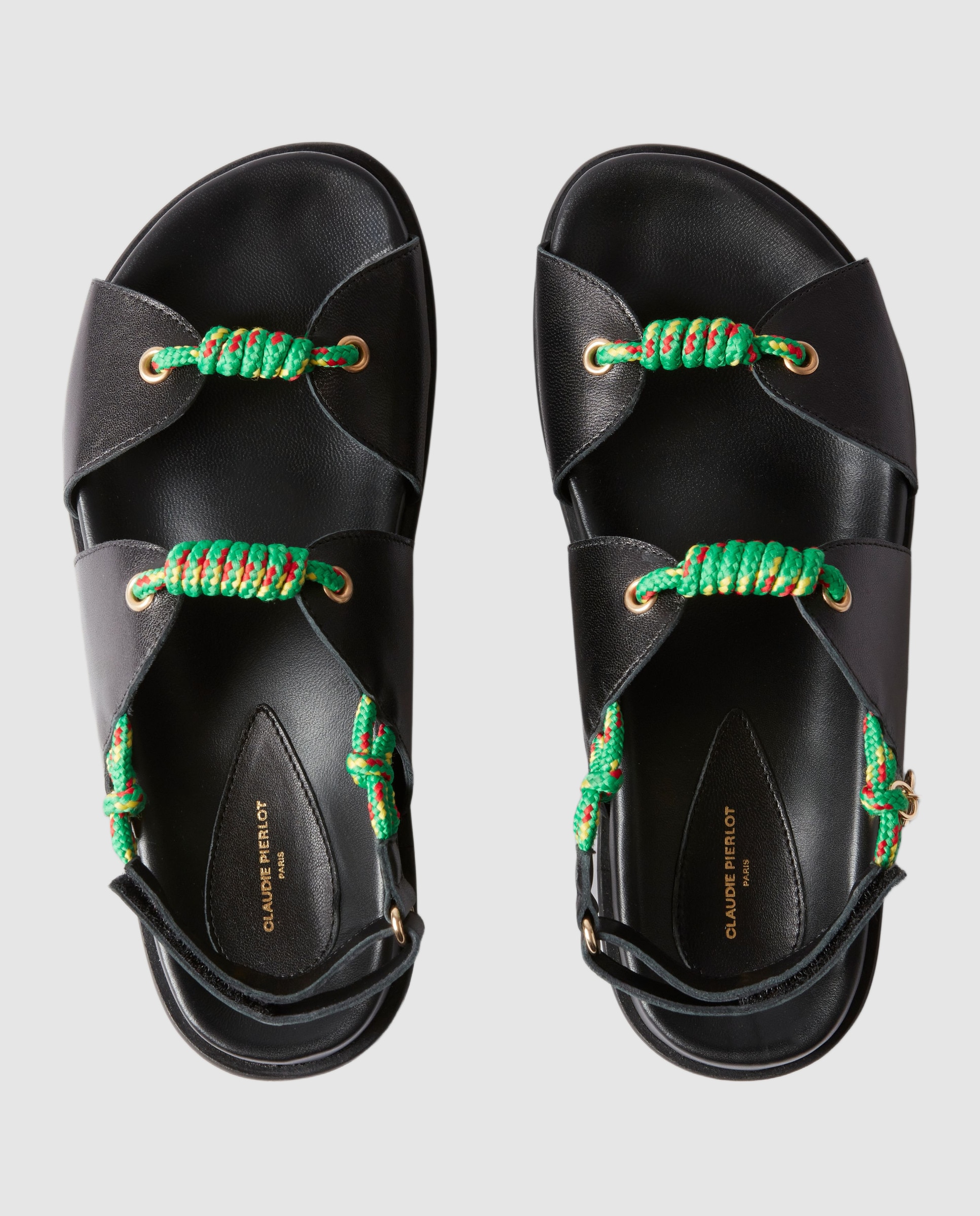 Sandalias con tiras de mujer de piel trenzadas planas - Claudie Pierlot - Negro Negro-4