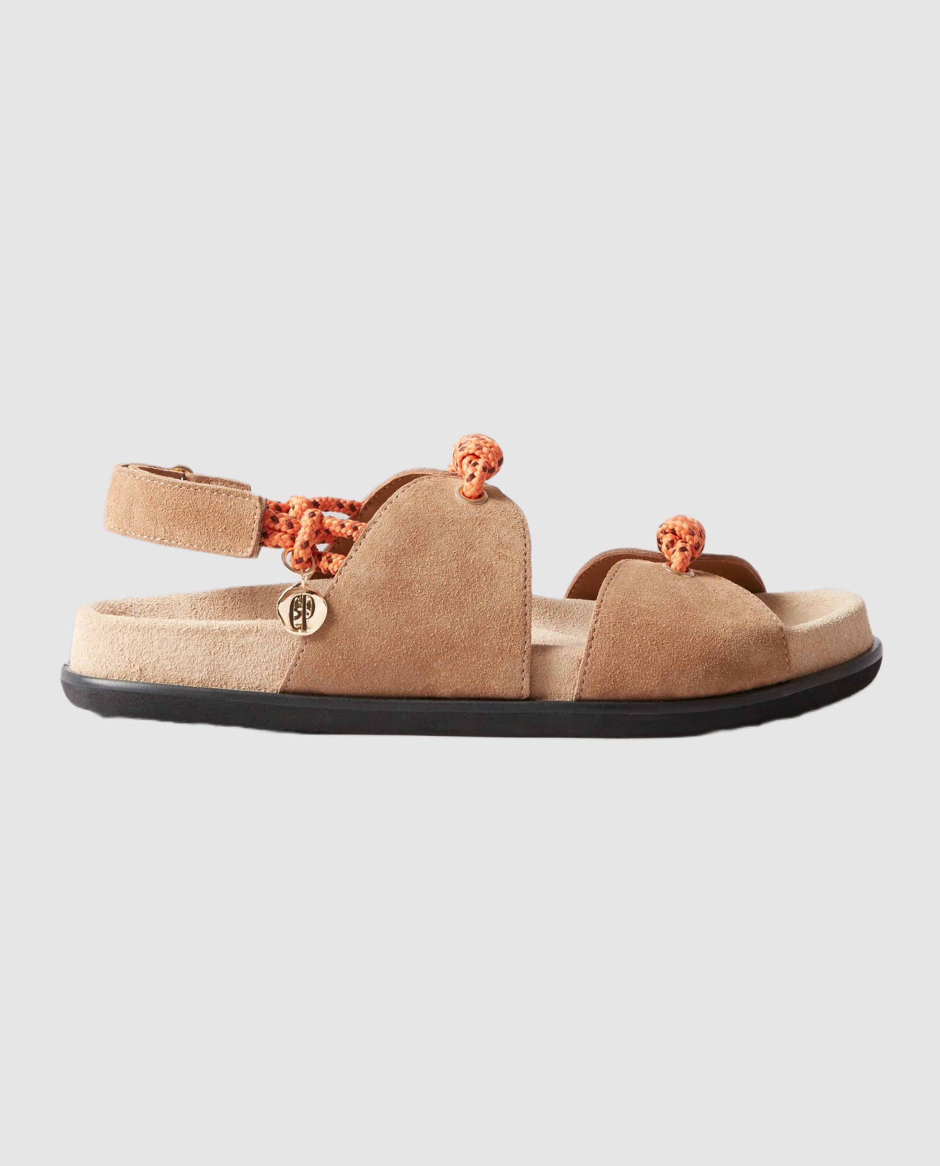 Imagen 0 de Sandalias con tiras planas de mujer de ante con cordones trenzados Camel
