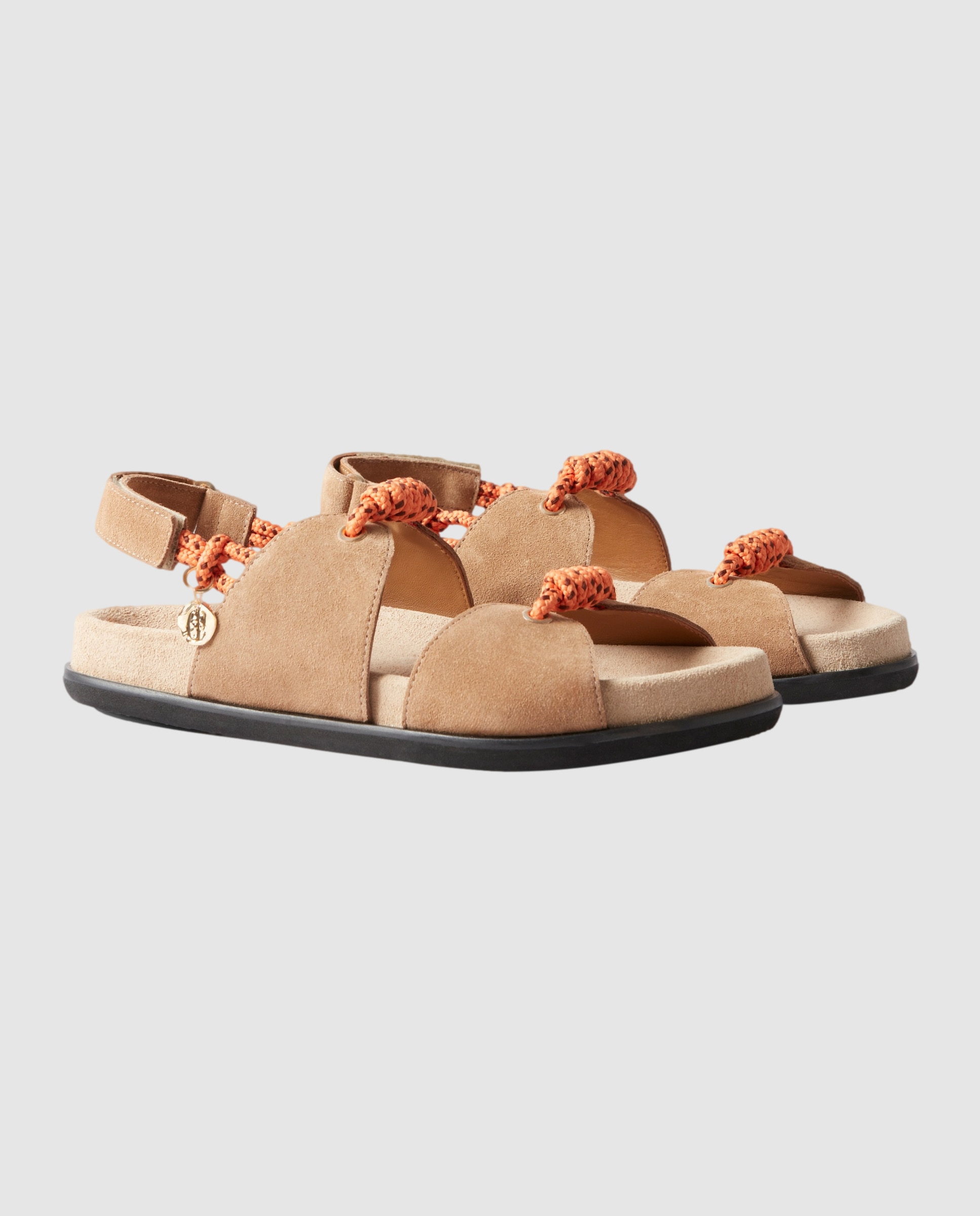 Sandalias con tiras planas de mujer de ante con cordones trenzados - Claudie Pierlot - Camel Camel-4