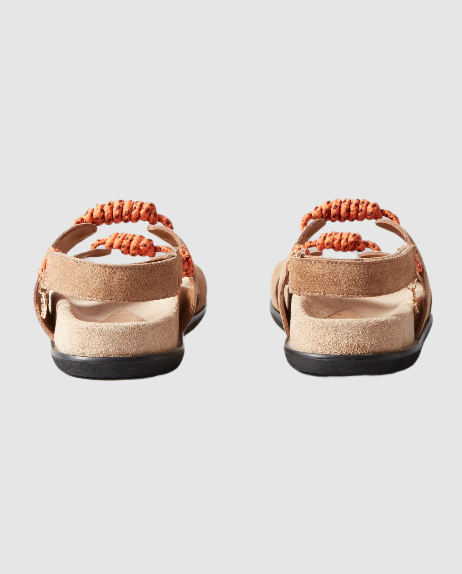 Sandalias con tiras planas de mujer de ante con cordones trenzados - Claudie Pierlot - Camel Camel-5
