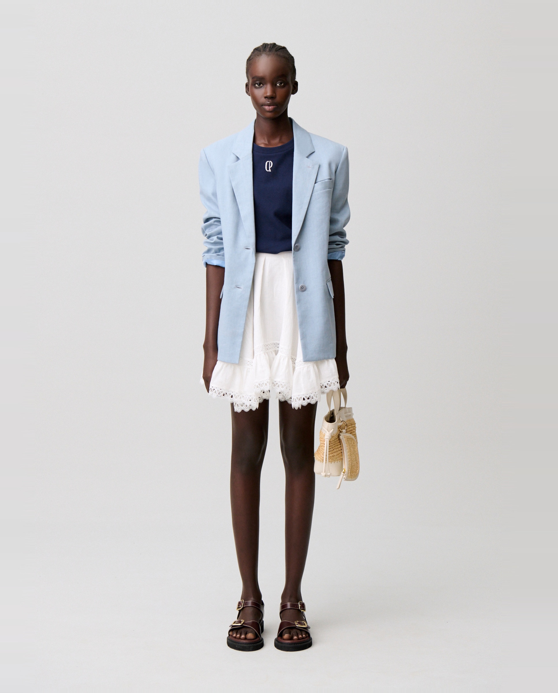 Claudie Pierlot - Falda corta de talle alto con encaje.