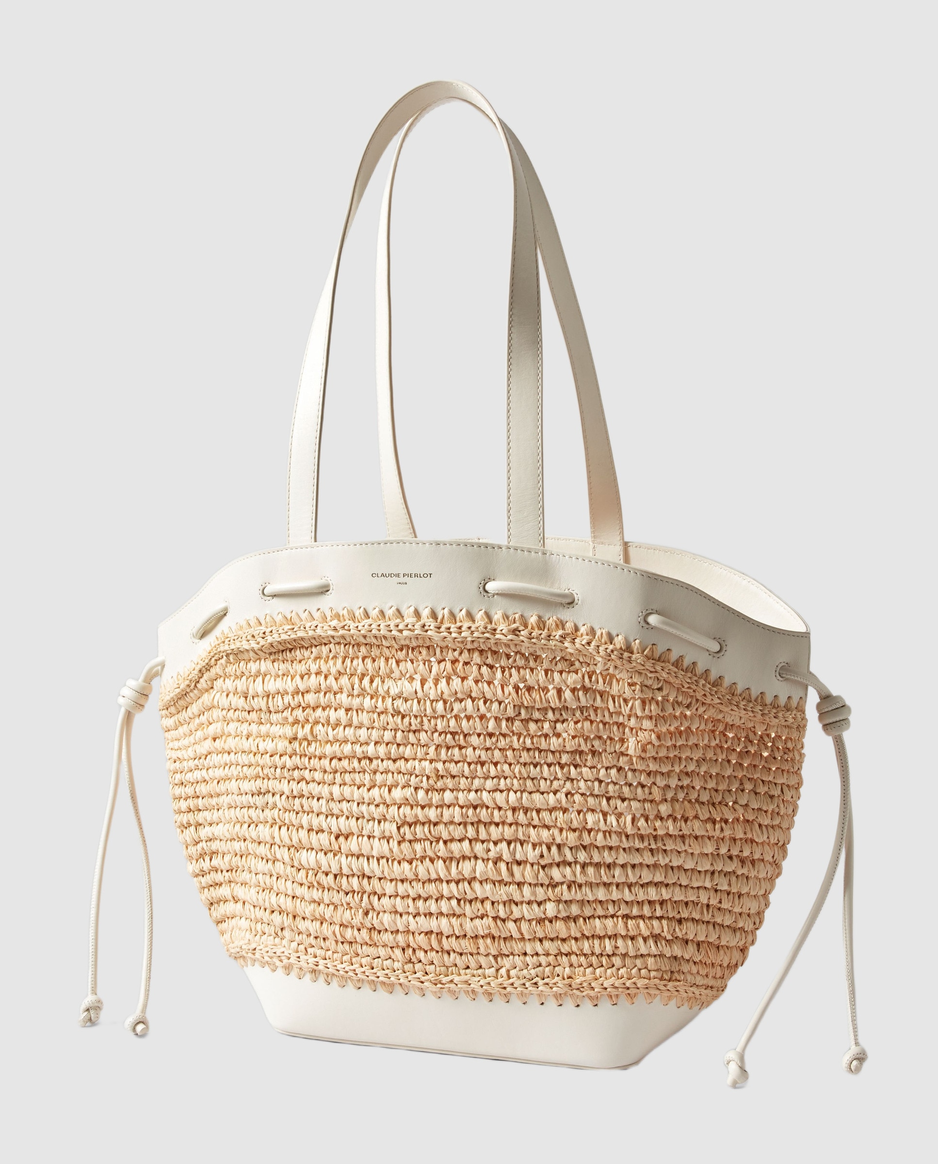 Cesta de mujer de rafia y cuero - Claudie Pierlot - Blanco Blanco-4