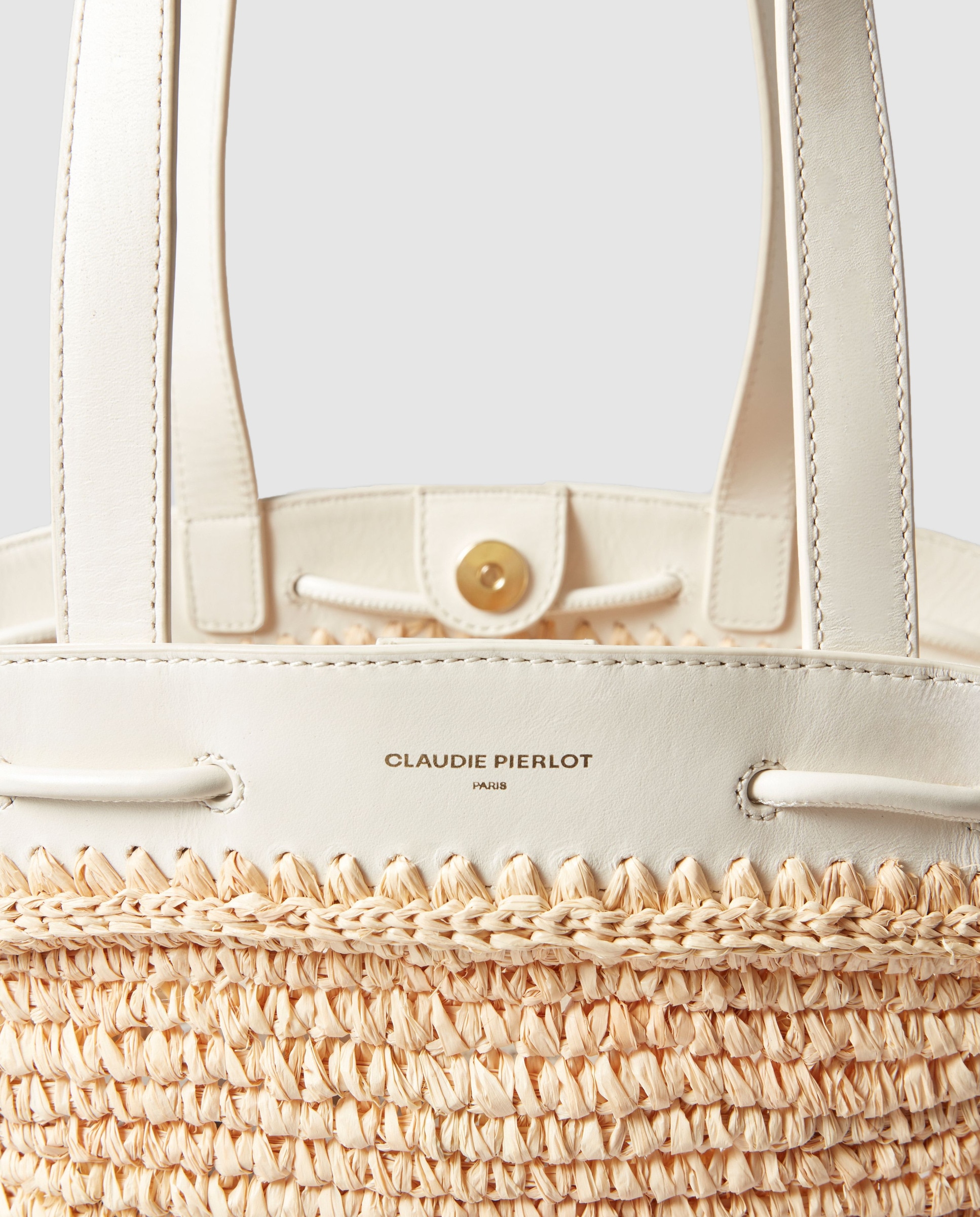 Cesta de mujer de rafia y cuero - Claudie Pierlot - Blanco Blanco-6