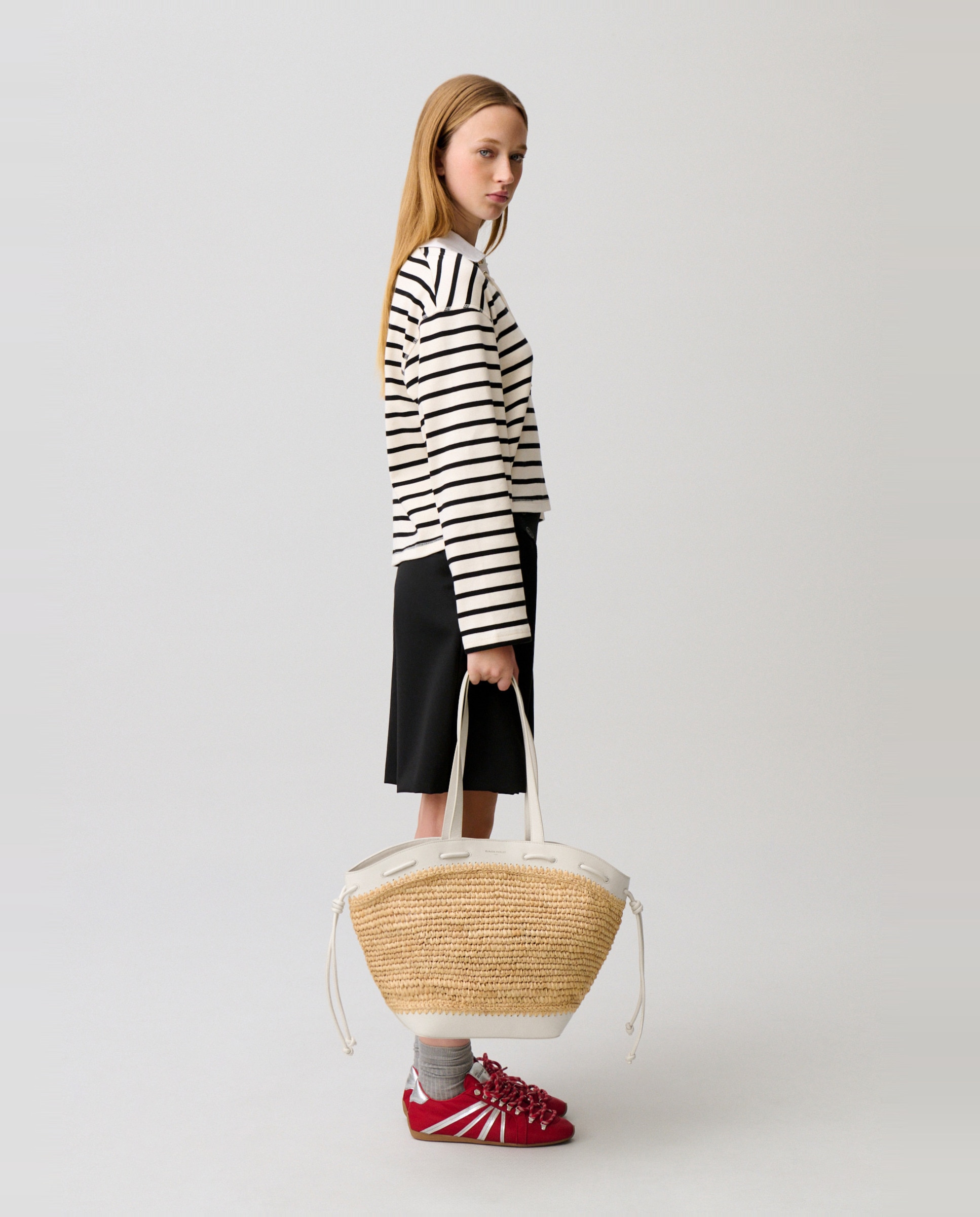 Cesta de mujer de rafia y cuero - Claudie Pierlot - Blanco Blanco-2