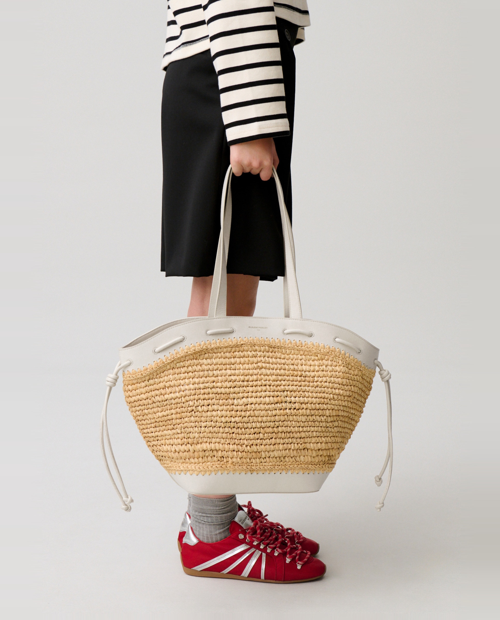 Cesta de mujer de rafia y cuero - Claudie Pierlot - Blanco Blanco-3