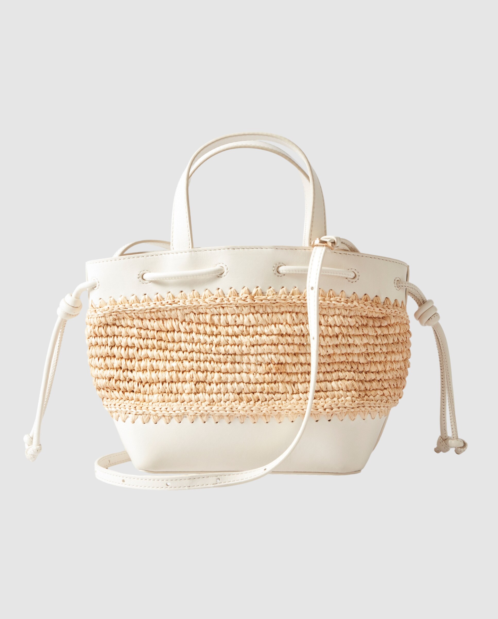 Capazo de mujer bimaterial de rafia trenzada y cuero con cierre magnético y asas ajustables - Claudie Pierlot - Blanco Blanco-3