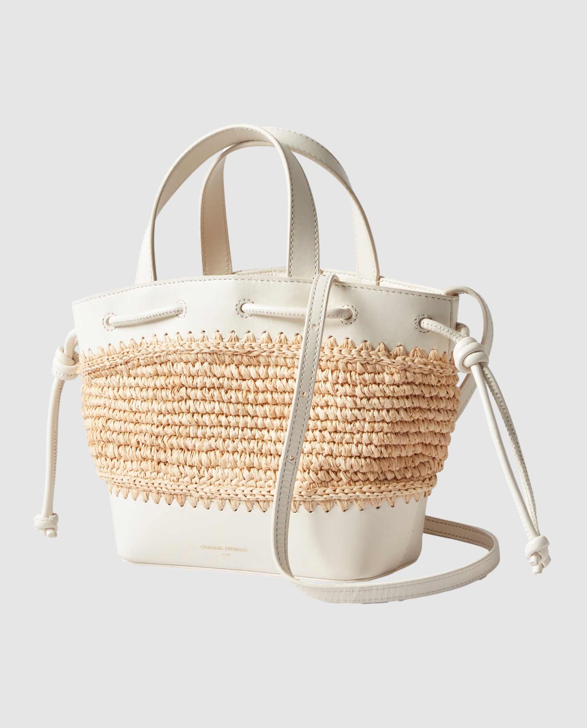Capazo de mujer bimaterial de rafia trenzada y cuero con cierre magnético y asas ajustables - Claudie Pierlot - Blanco Blanco-2