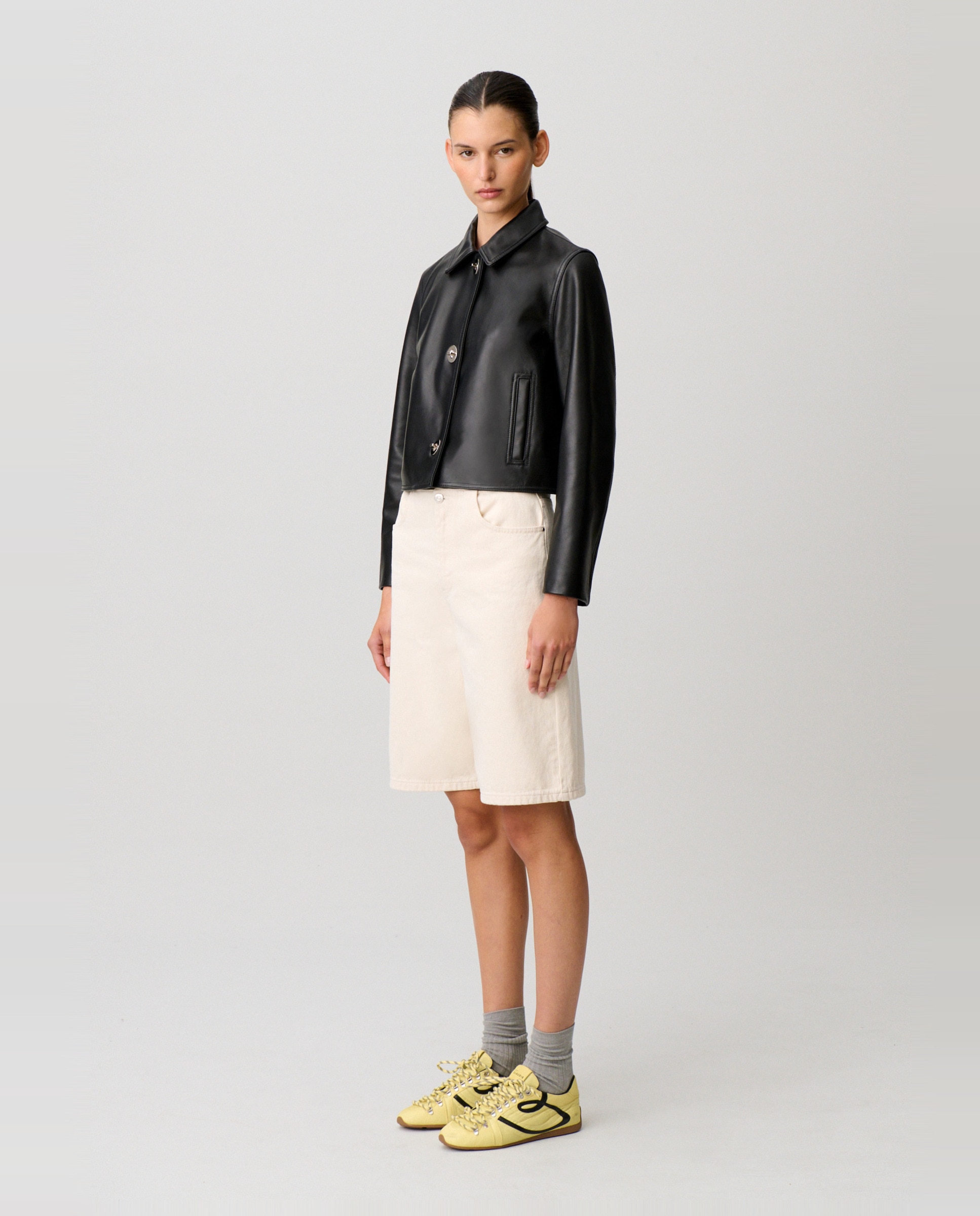 Cazadora de mujer recta de cuero - Claudie Pierlot - Negro Negro-3