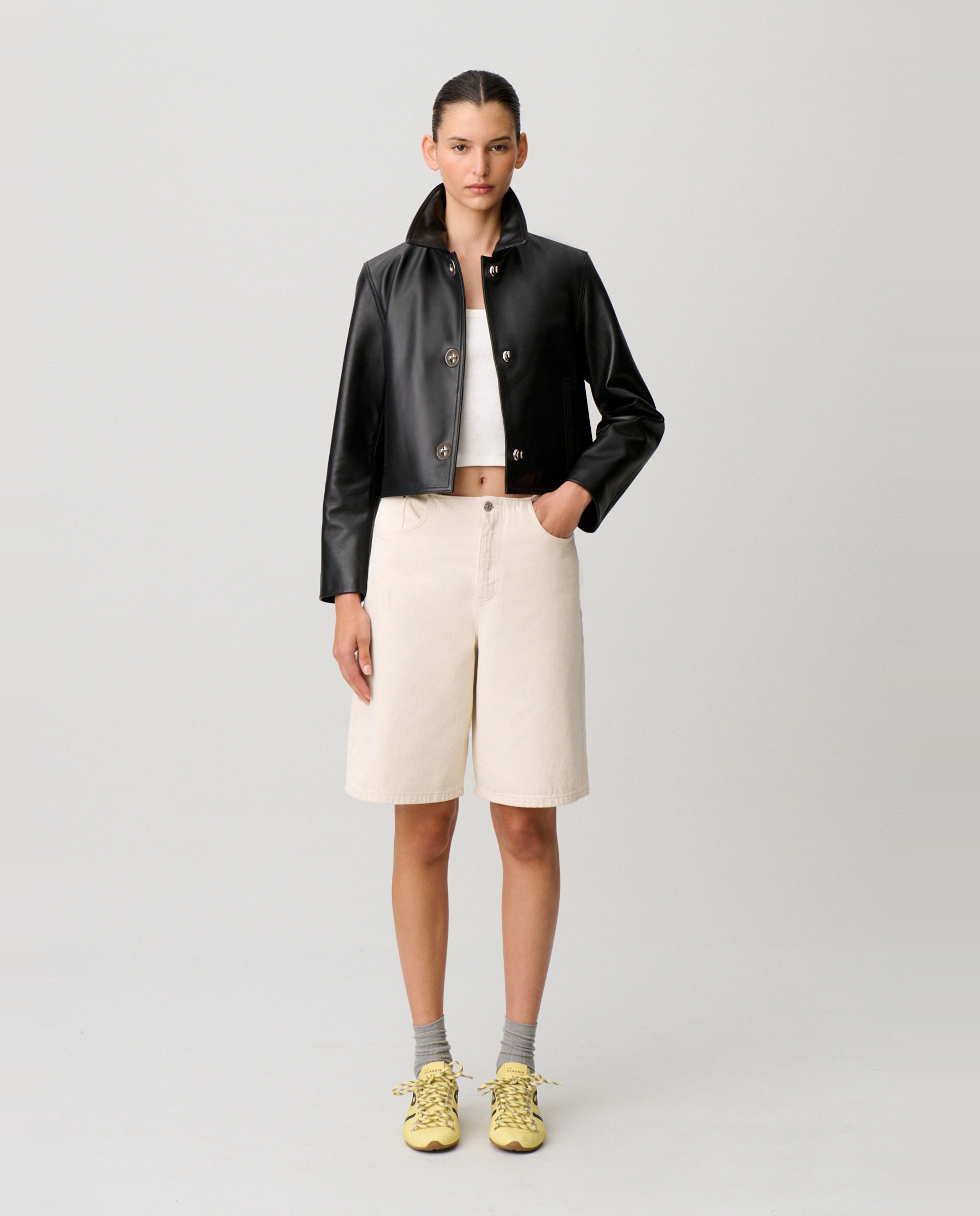 Cazadora de mujer recta de cuero - Claudie Pierlot - Negro Negro-4