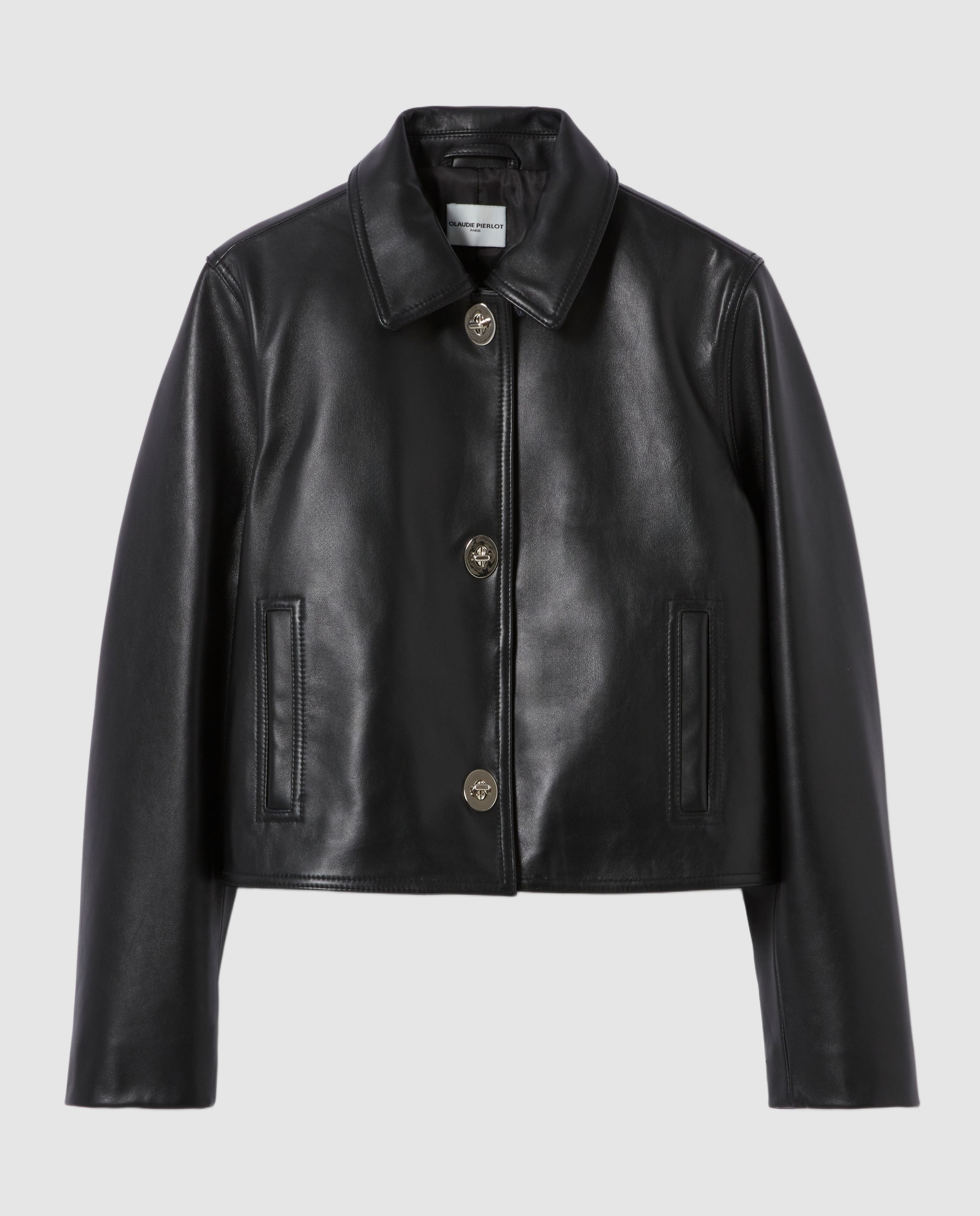 Cazadora de mujer recta de cuero - Claudie Pierlot - Negro Negro-7