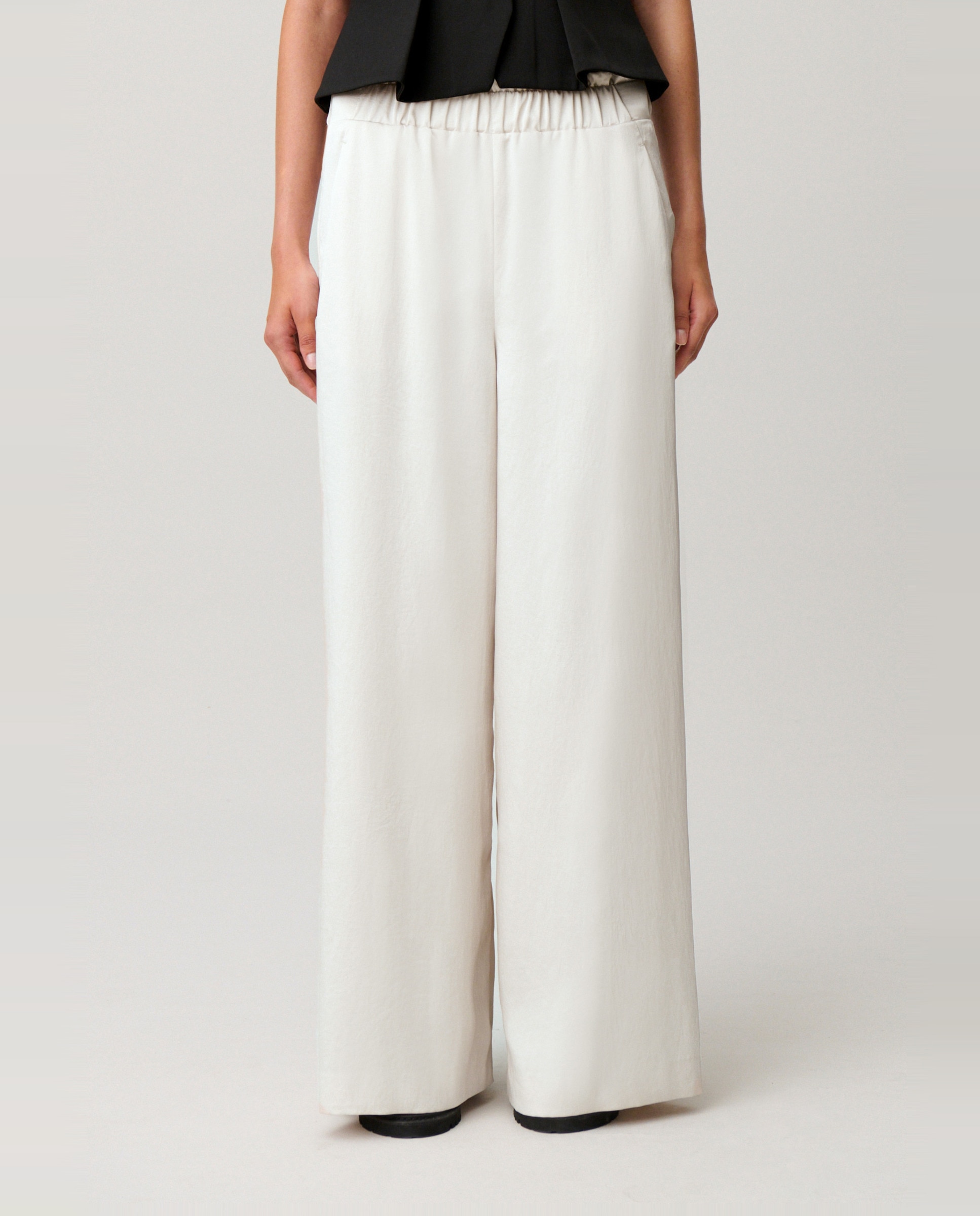 Pantalones anchos de mujer fluidos satinados - Claudie Pierlot - Blanco Blanco-2