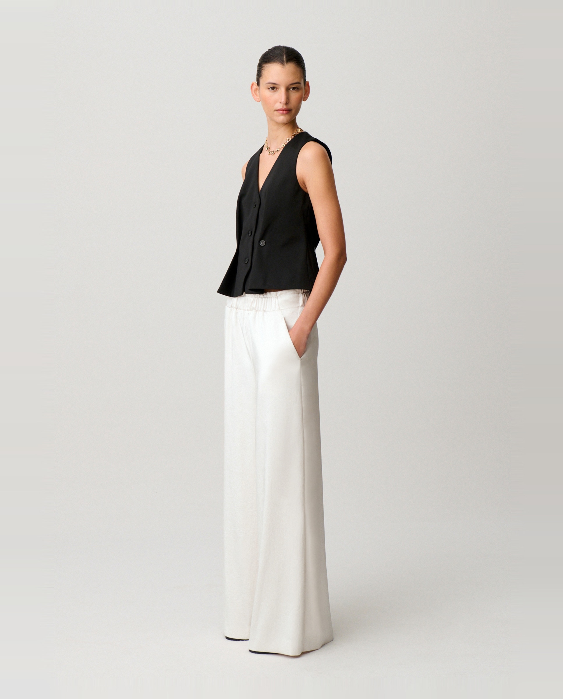 Pantalones anchos de mujer fluidos satinados - Claudie Pierlot - Blanco Blanco-4