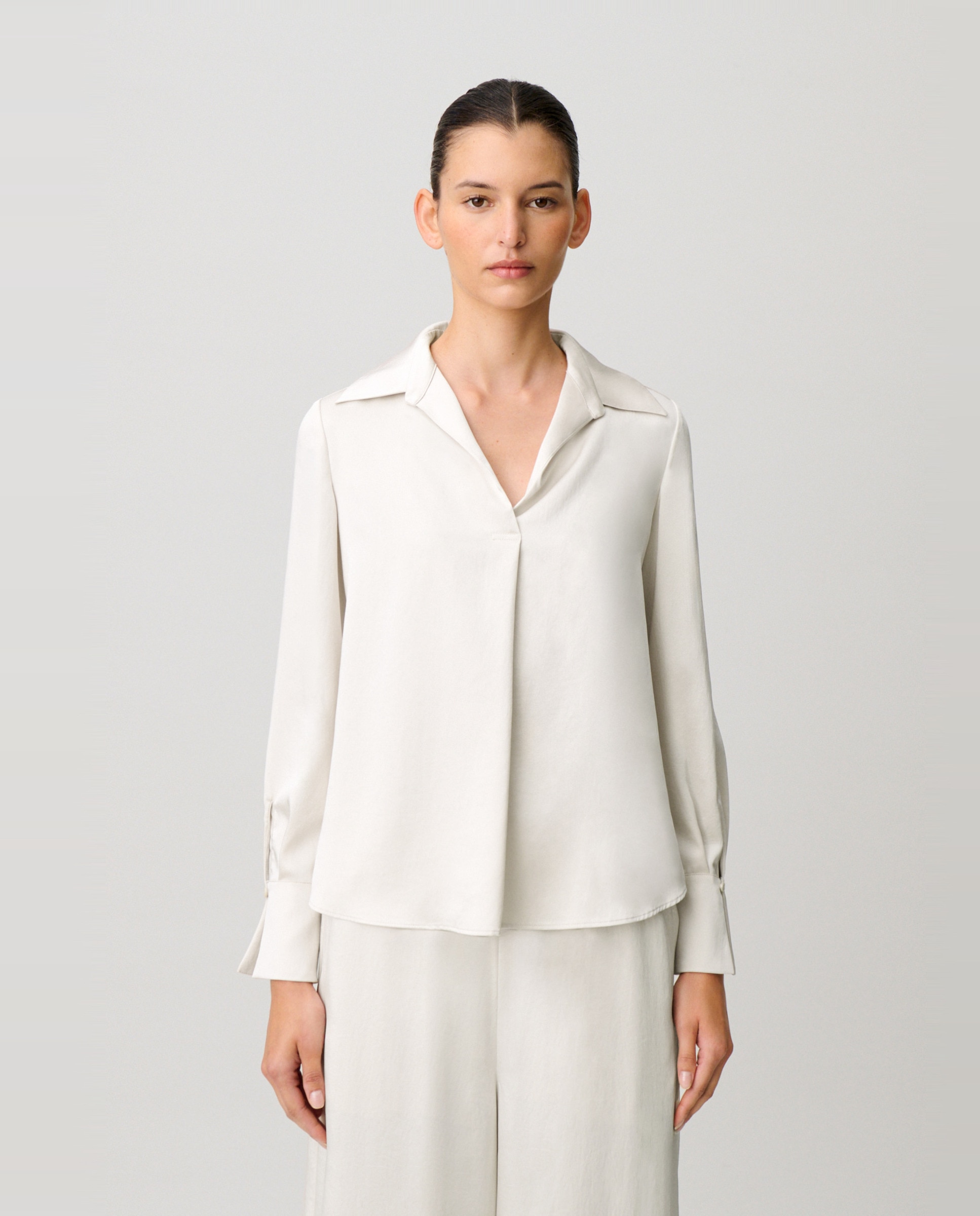 Blusa de mujer fluida con cuello abierto y solapas - Claudie Pierlot - Blanco Blanco-1