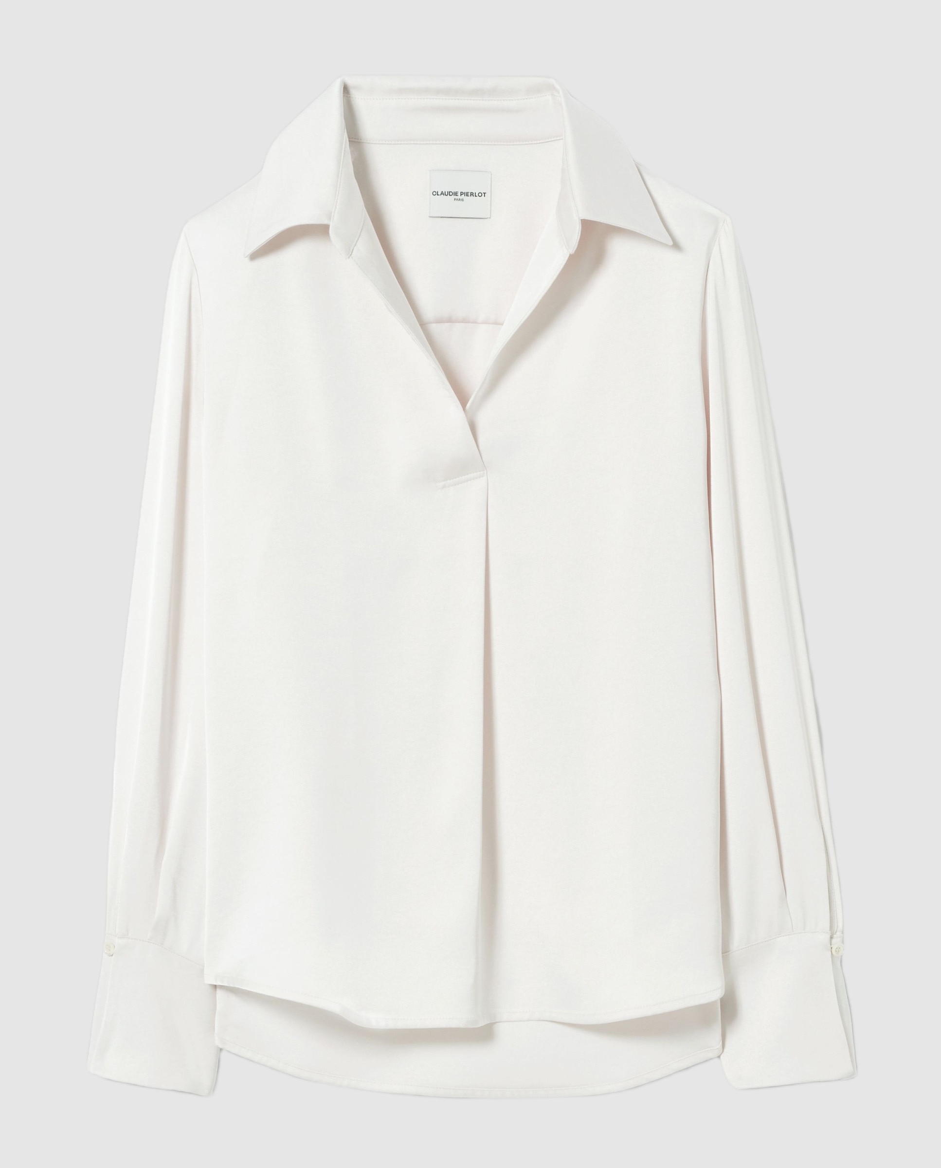 Blusa de mujer fluida con cuello abierto y solapas - Claudie Pierlot - Blanco Blanco-8