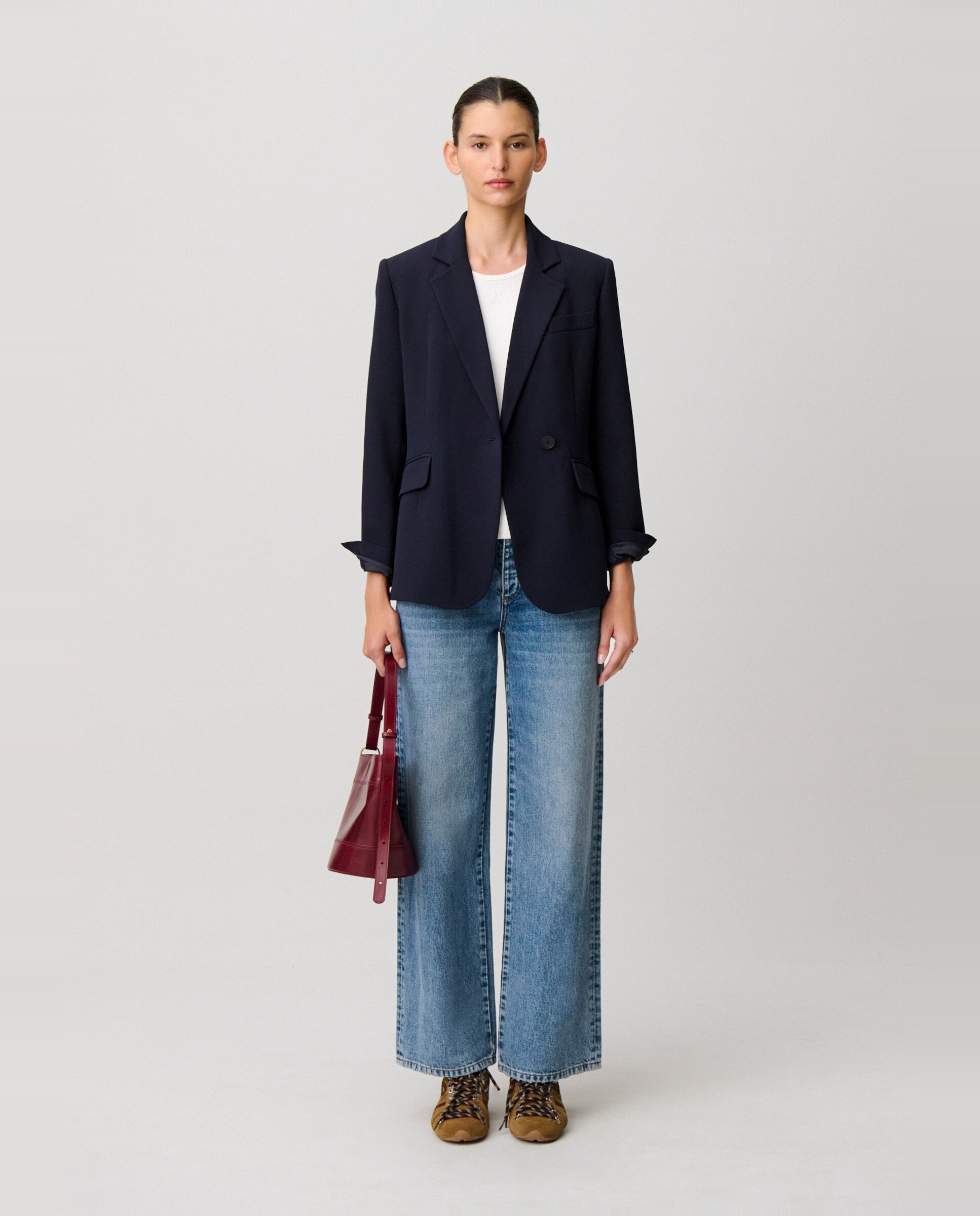 Americana de mujer clásica de sastre cruzada - Claudie Pierlot - Azul marino Azul marino-4