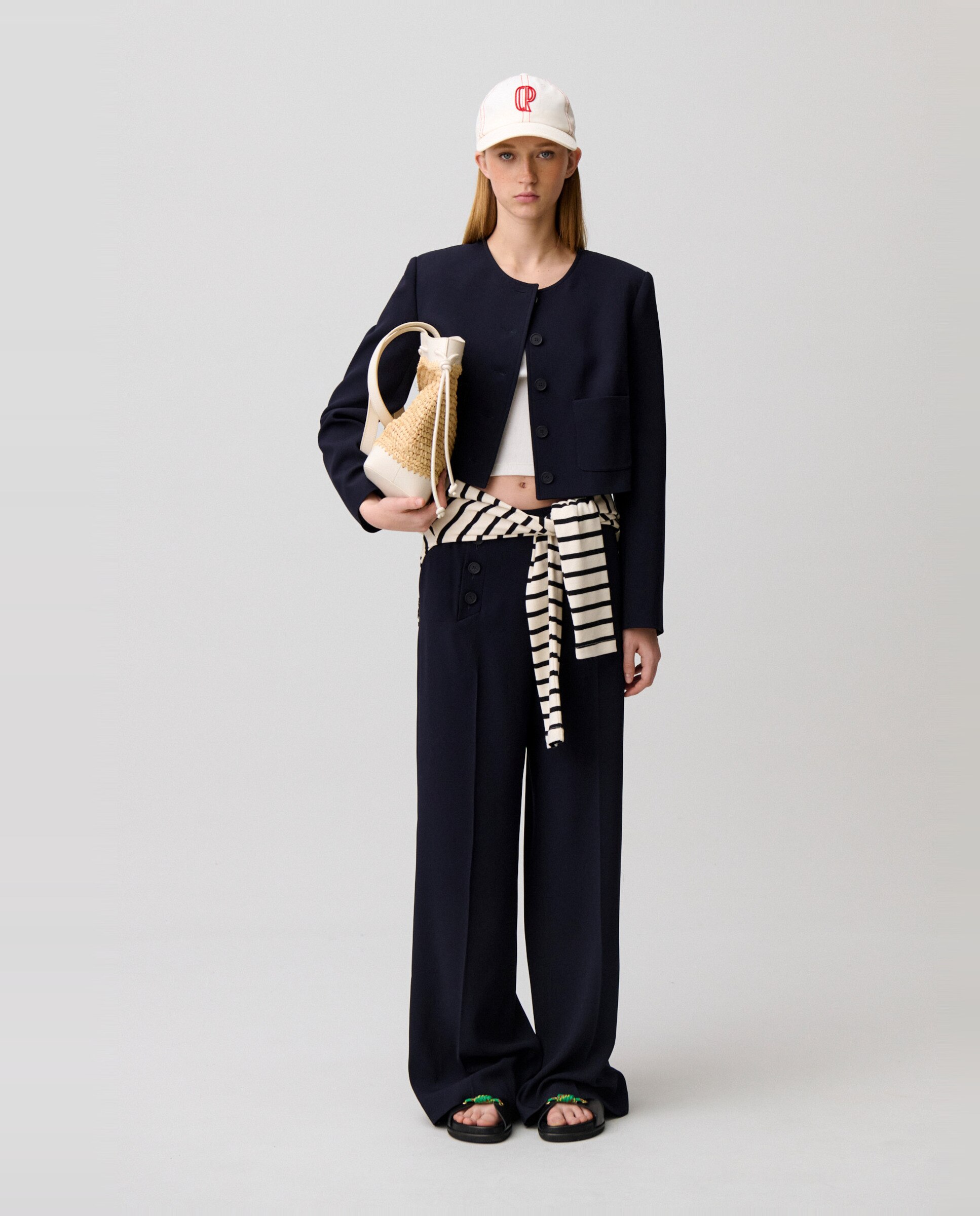 Chaqueta de mujer con cuello redondo y tapeta de botones - Claudie Pierlot - Azul marino Azul marino-4