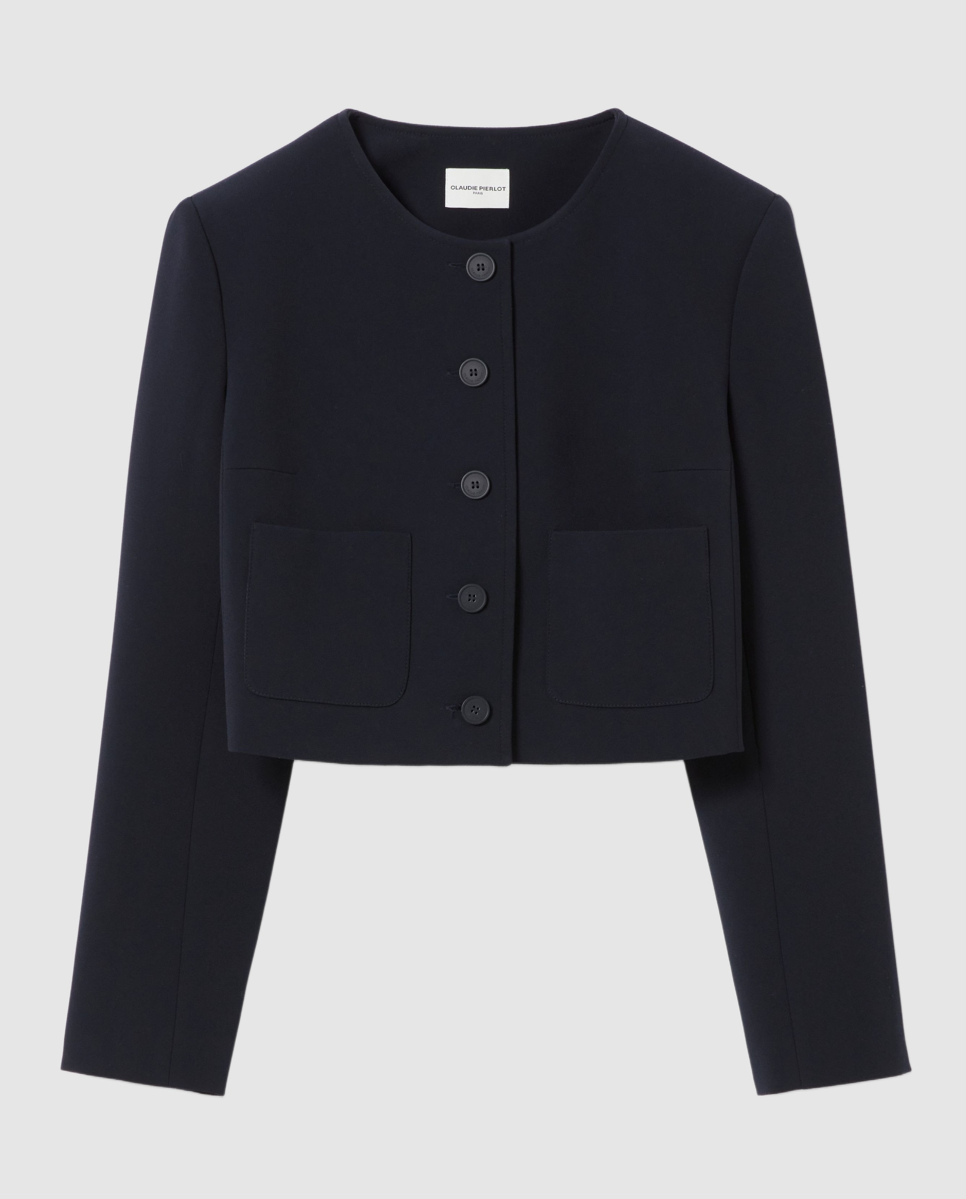 Chaqueta de mujer con cuello redondo y tapeta de botones - Claudie Pierlot - Azul marino Azul marino-6