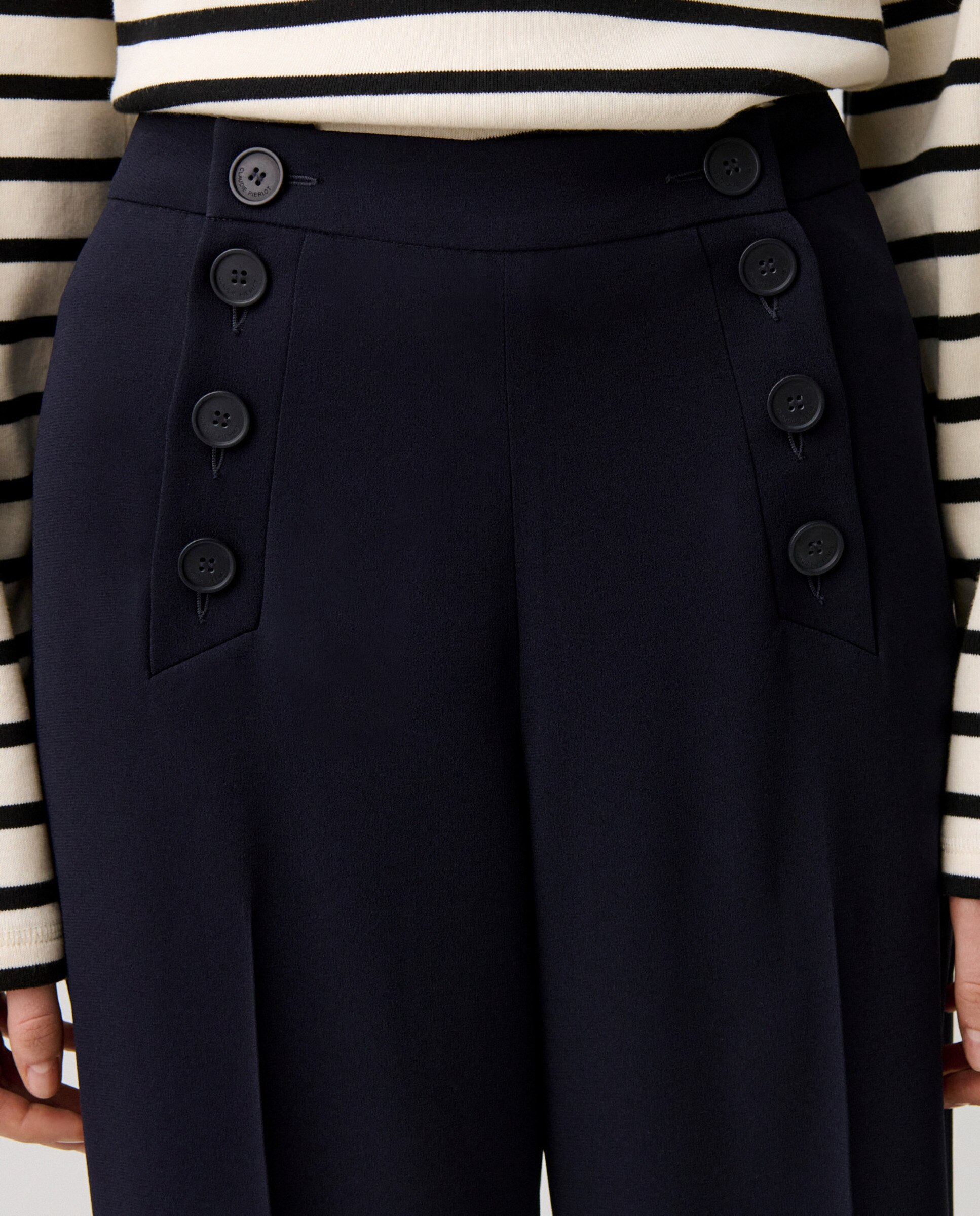 Pantalones anchos de mujer estilo puente con pliegues - Claudie Pierlot - Azul marino Azul marino-5